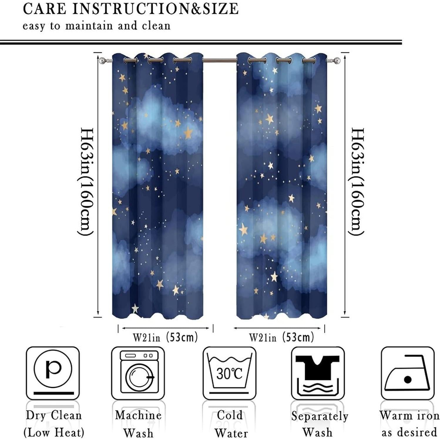 Cortinas Opacas Llylumty Estrelladas 53.5x160cm Juego 2