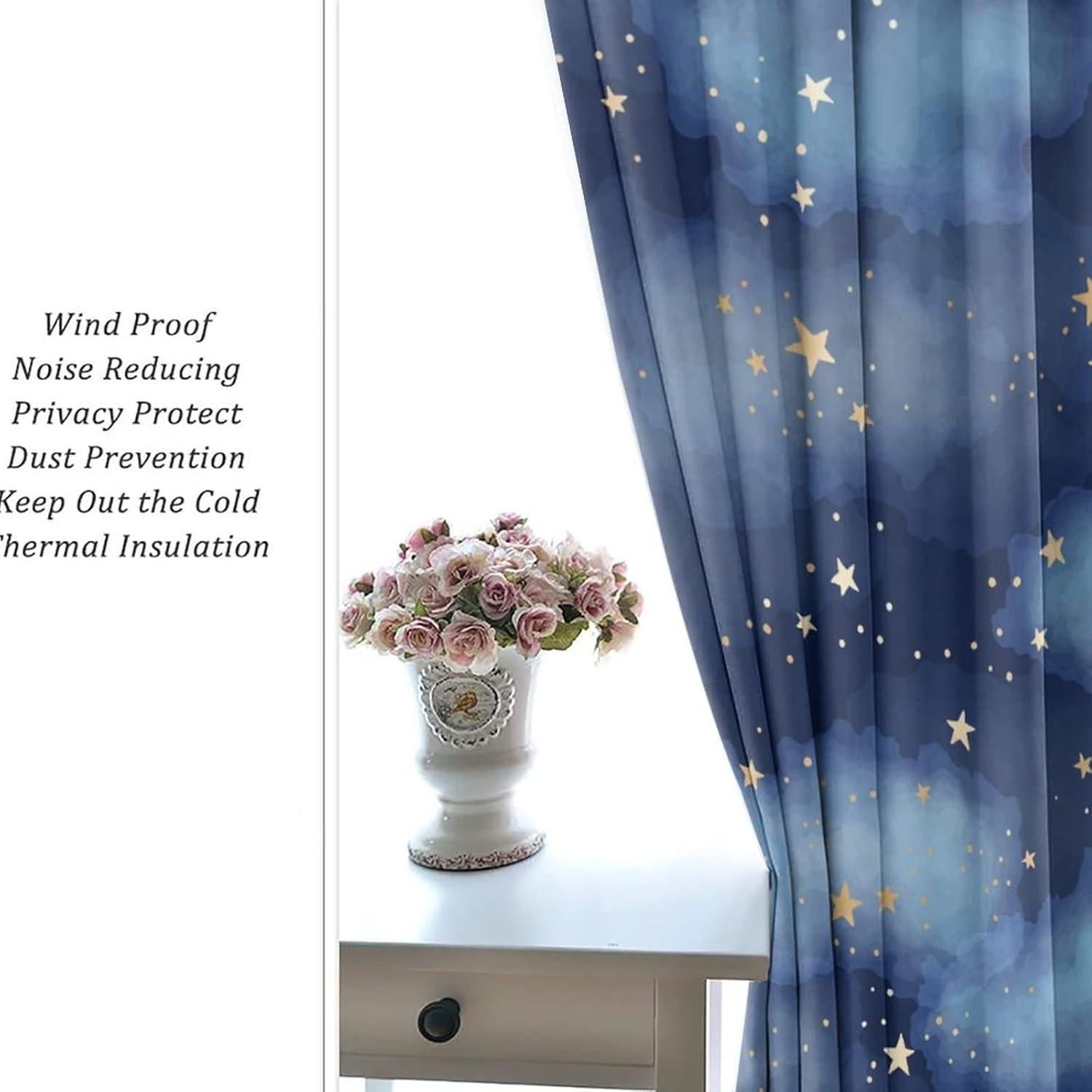 Cortinas Opacas Llylumty Estrelladas 53.5x160cm Juego 2