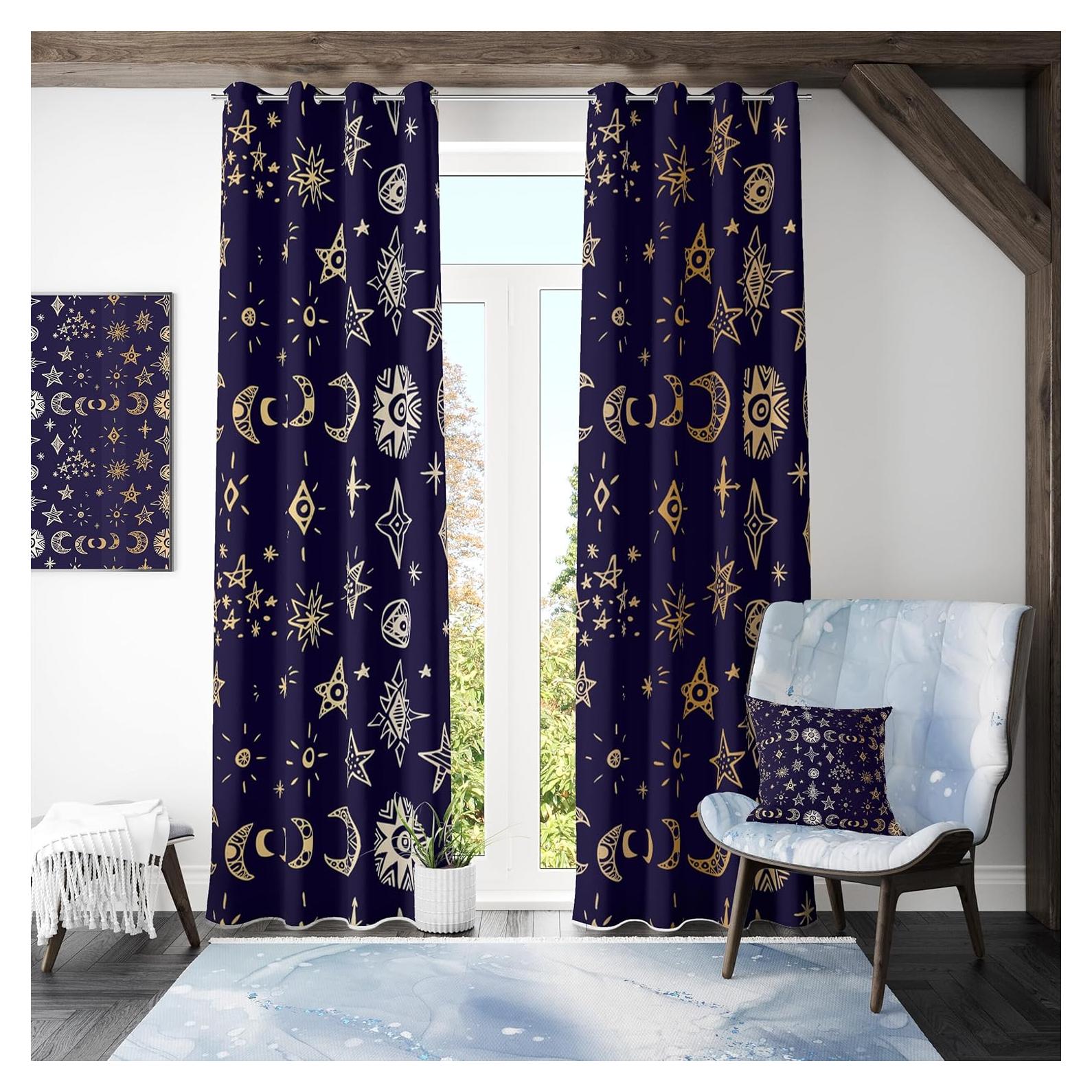 Cortinas Blackout Llylumty 2 Paneles Estrellas 91.5x160cm