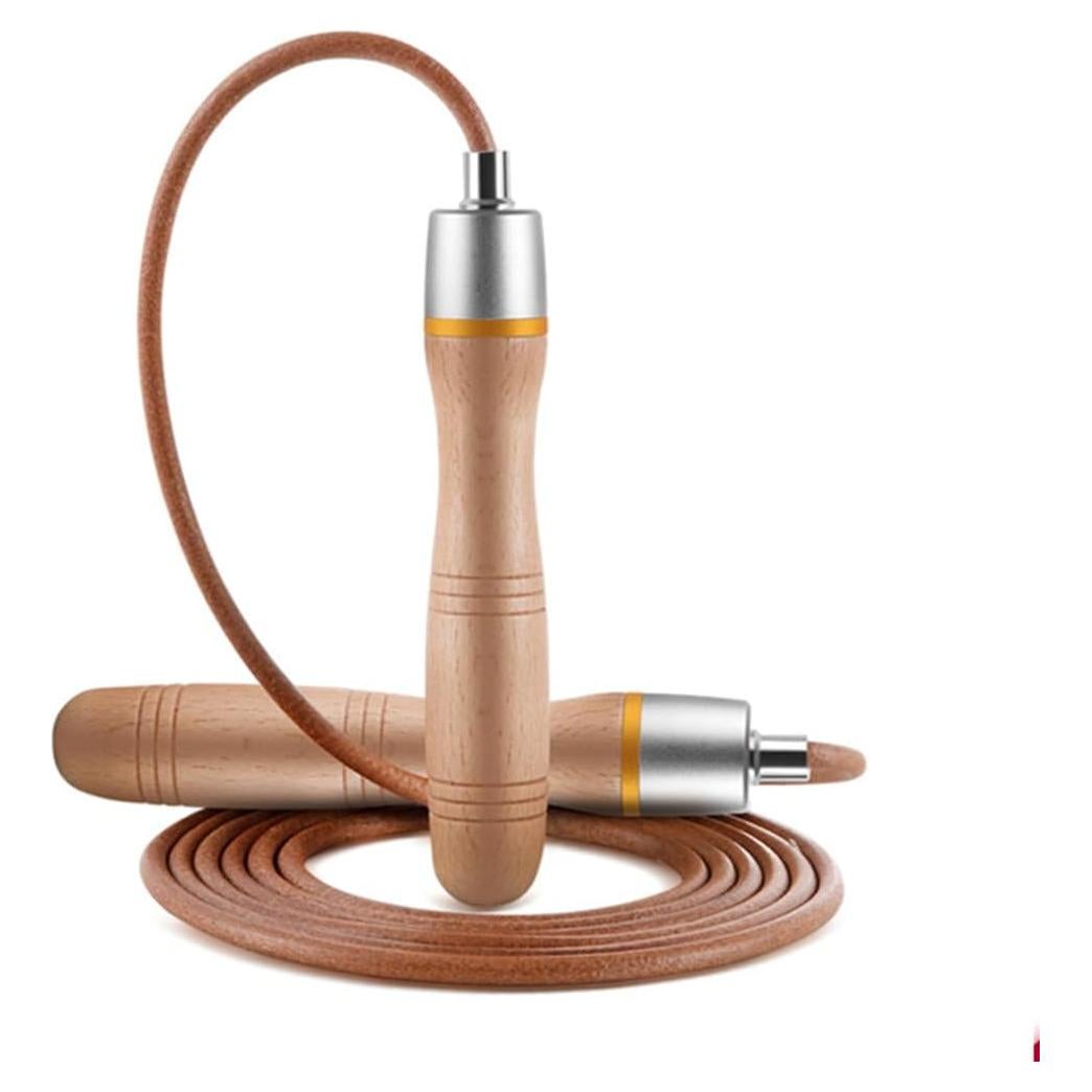 Cuerda de Saltar Ajustable ZLLJH de Cuero y Madera 3m