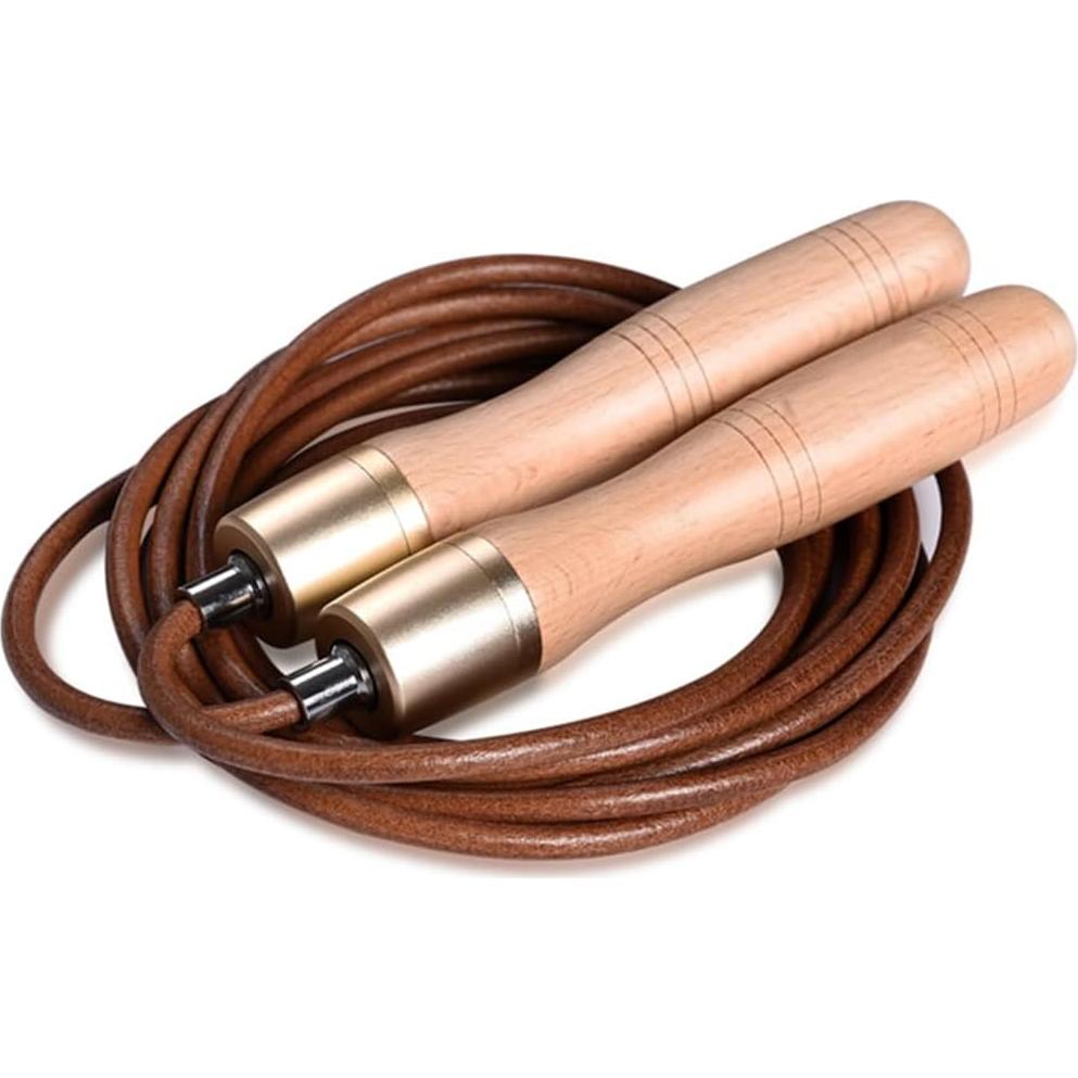 Cuerda de Saltar Ajustable ZLLJH de Cuero y Madera 3m