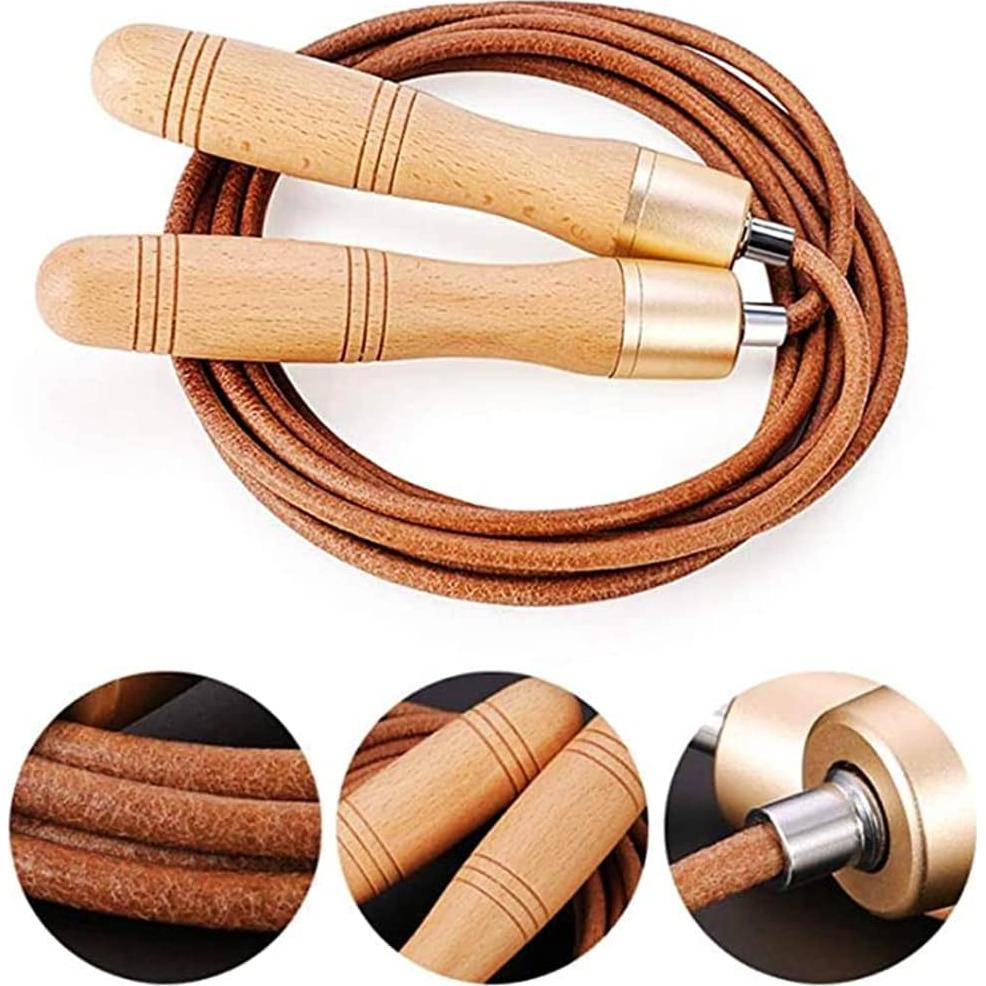 Cuerda de Saltar Ajustable ZLLJH de Cuero y Madera 3m