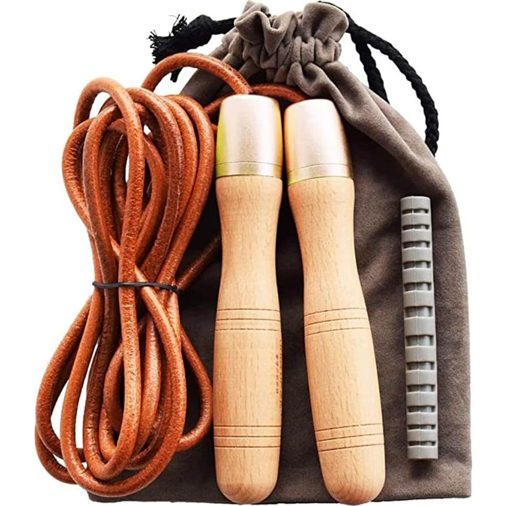 Cuerda de Saltar Ajustable ZLLJH de Cuero y Madera 3m