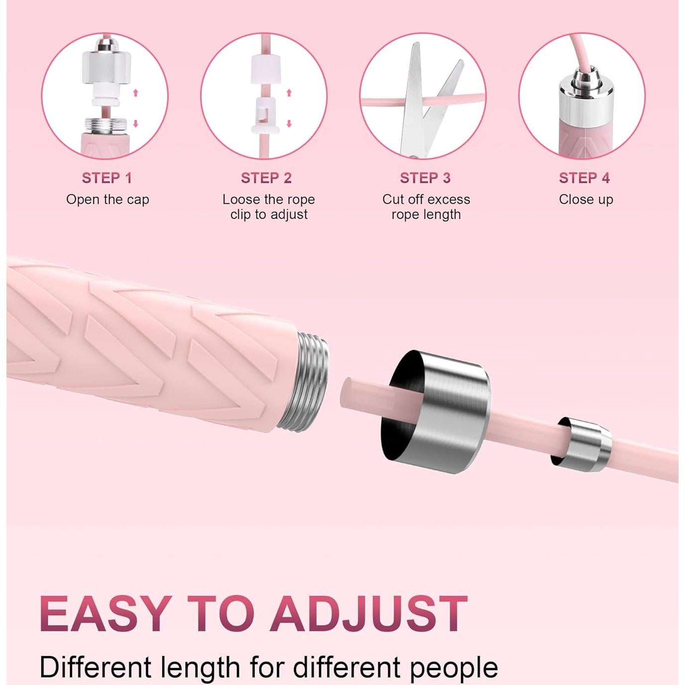 Cuerda de Salto AUMCDIK Ajustable para Fitness 2.8m Rosa