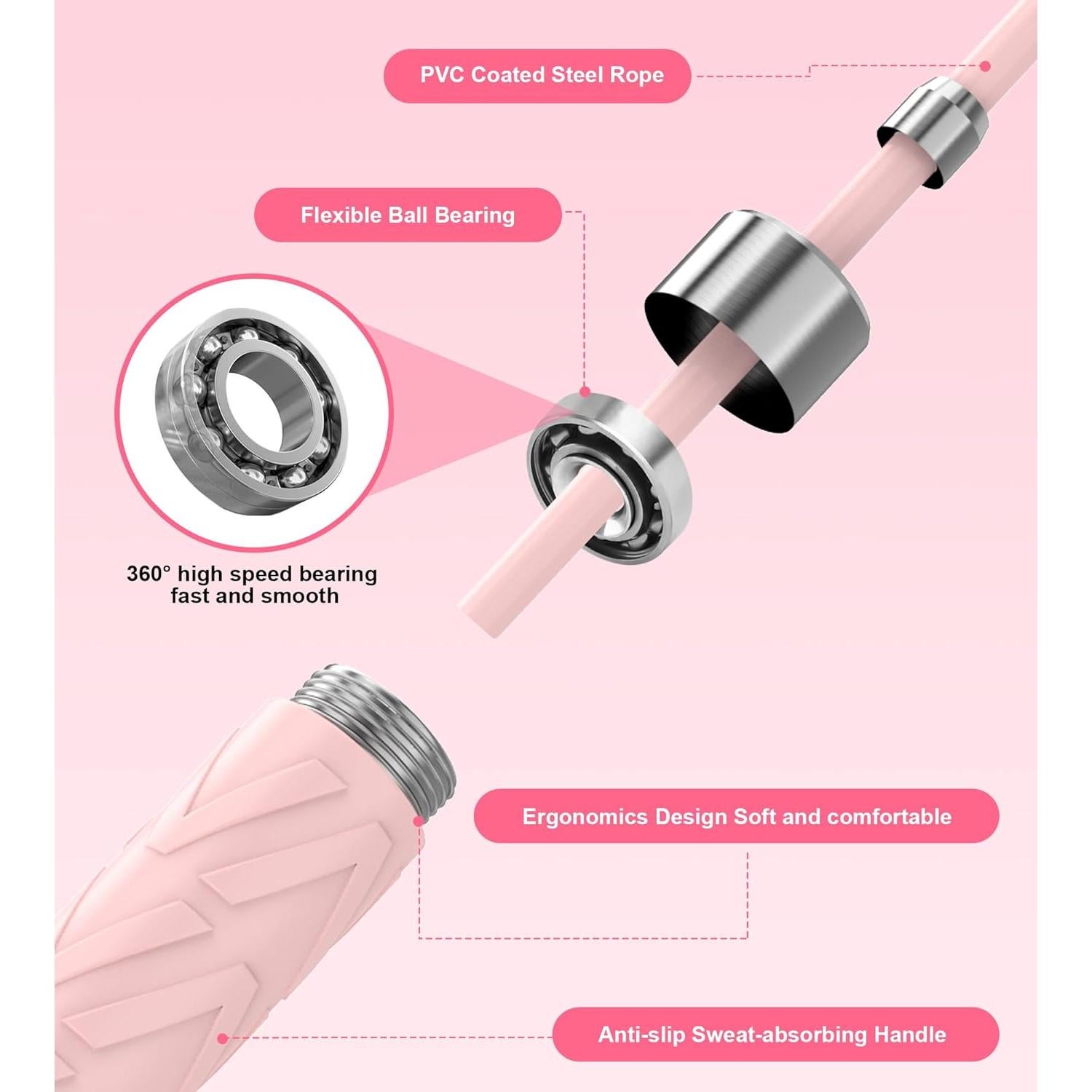 Cuerda de Salto AUMCDIK Ajustable para Fitness 2.8m Rosa