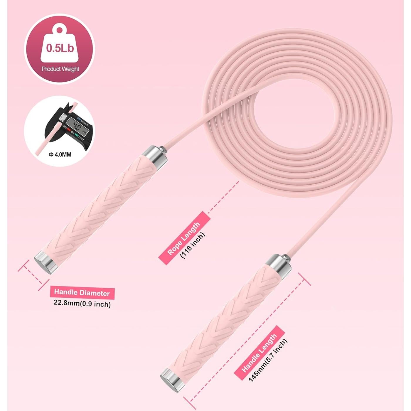 Cuerda de Salto AUMCDIK Ajustable para Fitness 2.8m Rosa