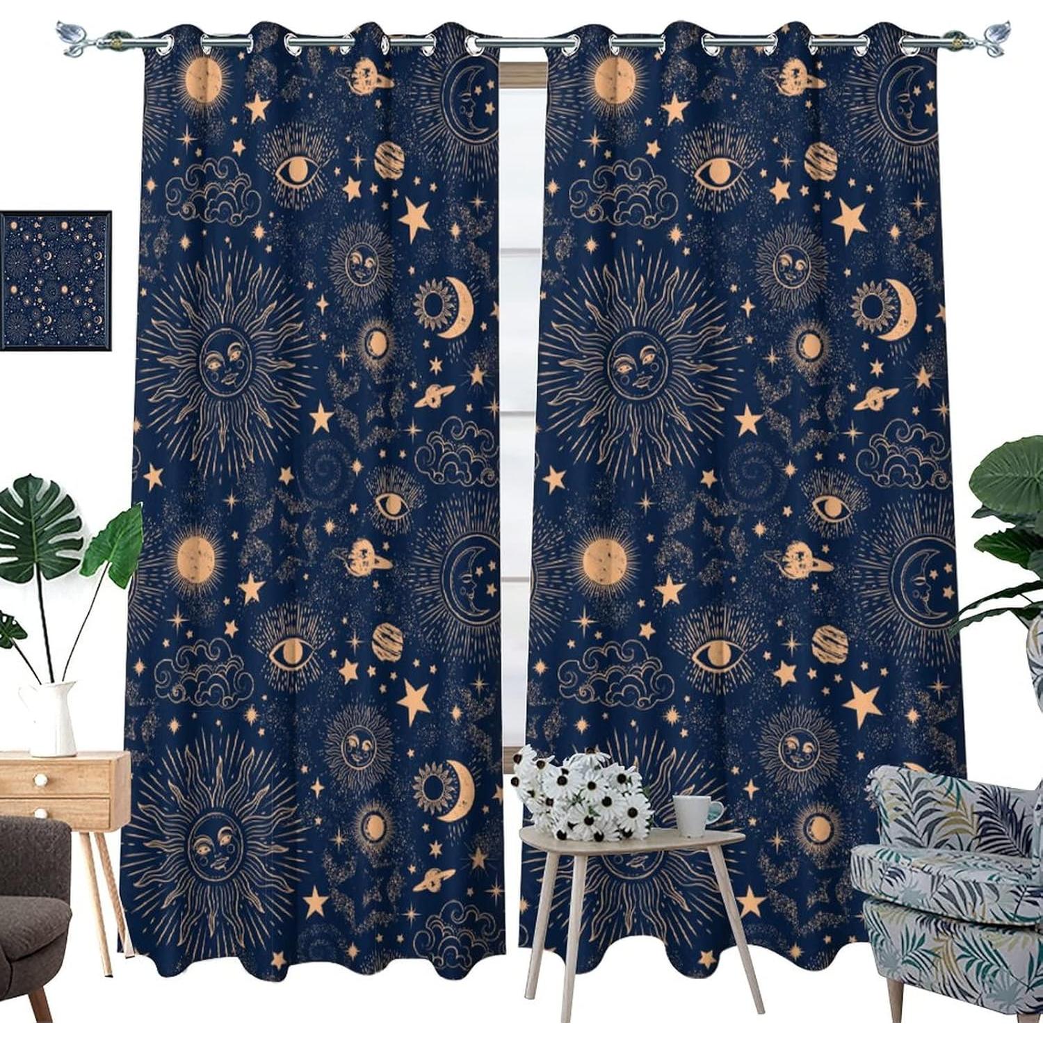 Cortina Blackout Llylumty Espacial Estrellas 2 Paneles 91x160cm