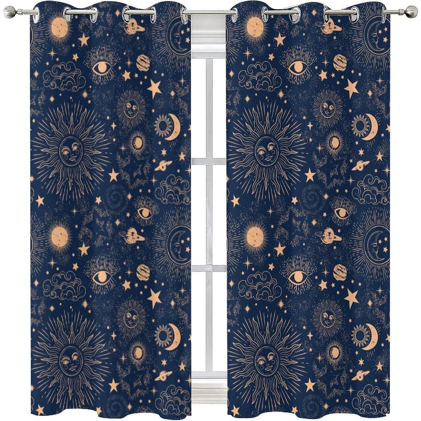 Cortina Blackout Llylumty Espacial Estrellas 2 Paneles 91x160cm