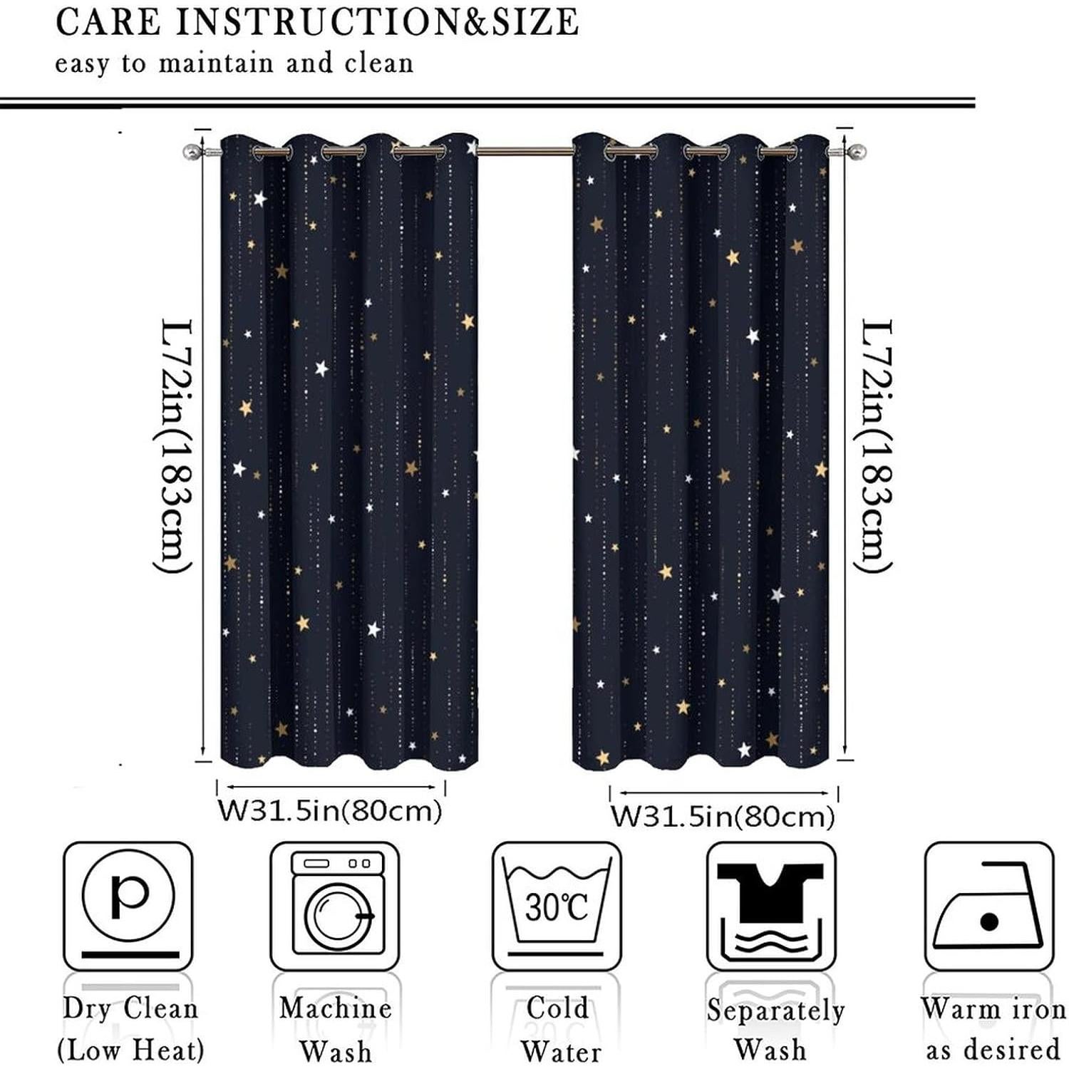 Cortinas Blackout Llylumty Estrella 80x183cm Juego de 2