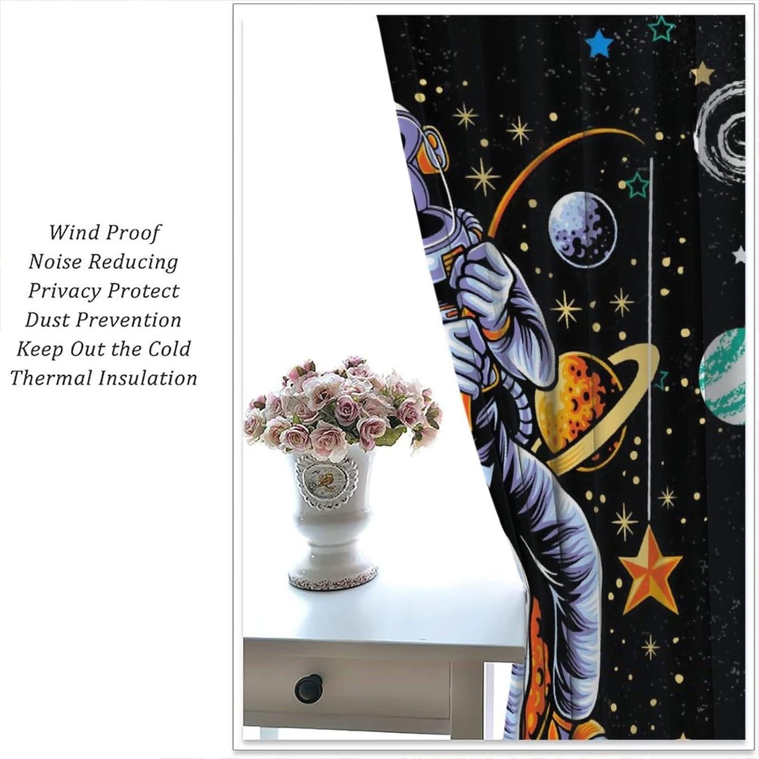 Cortinas Blackout Llylumty Astronauta 91.5x160cm, 2 Paneles