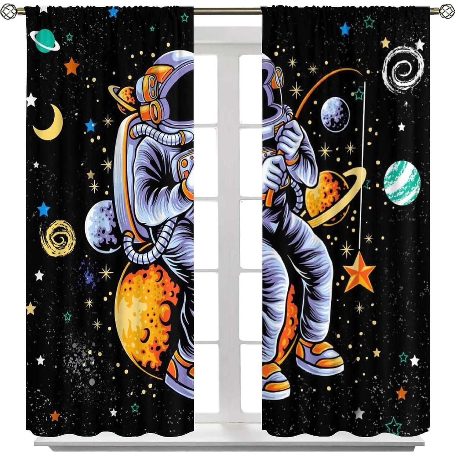 Cortinas Blackout Llylumty Astronauta 91.5x160cm, 2 Paneles