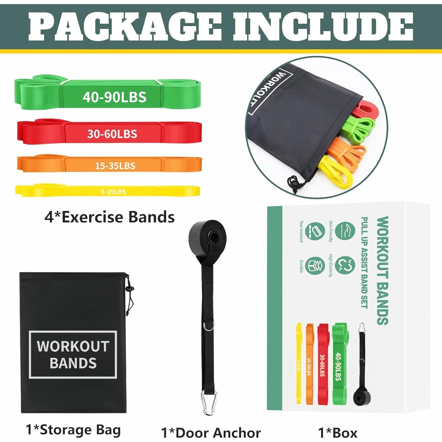 Bandas de Resistencia YOVKOK para Ejercicio - Set 4 Unidades