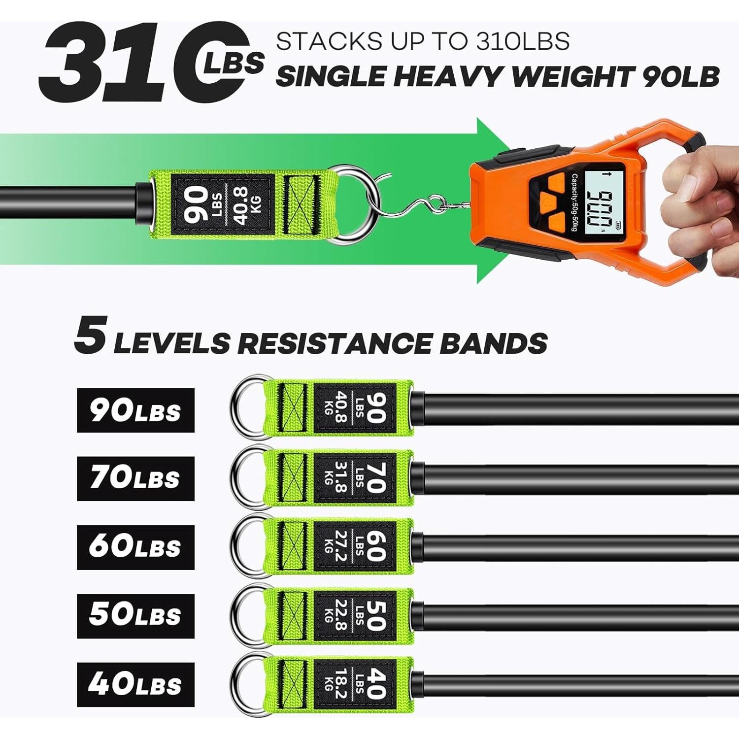 Bandas de Resistencia LETSHAKE 310 lbs Verde para Ejercicio