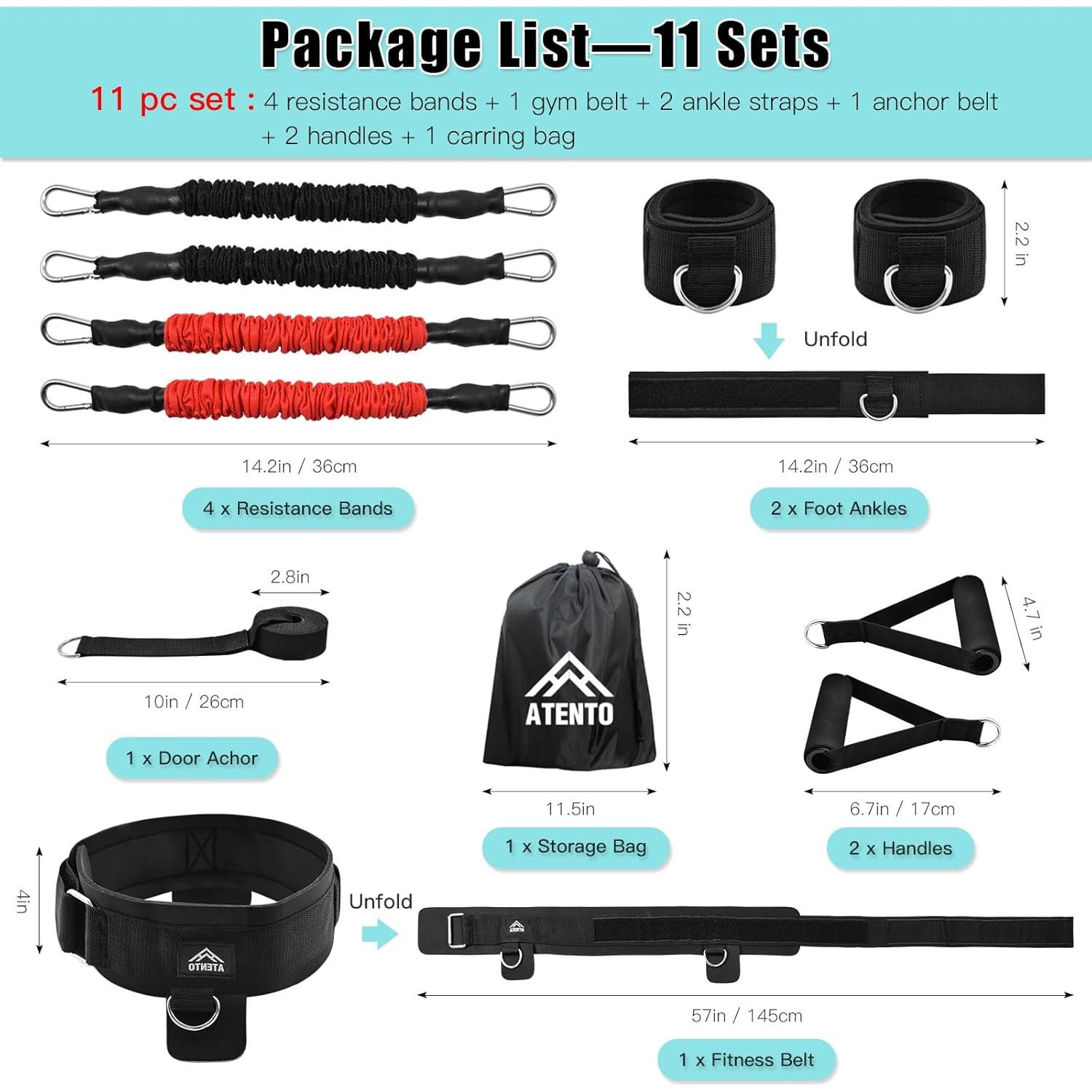 Set de 12 Bandas de Resistencia ATENTO para Ejercicio y Fitness