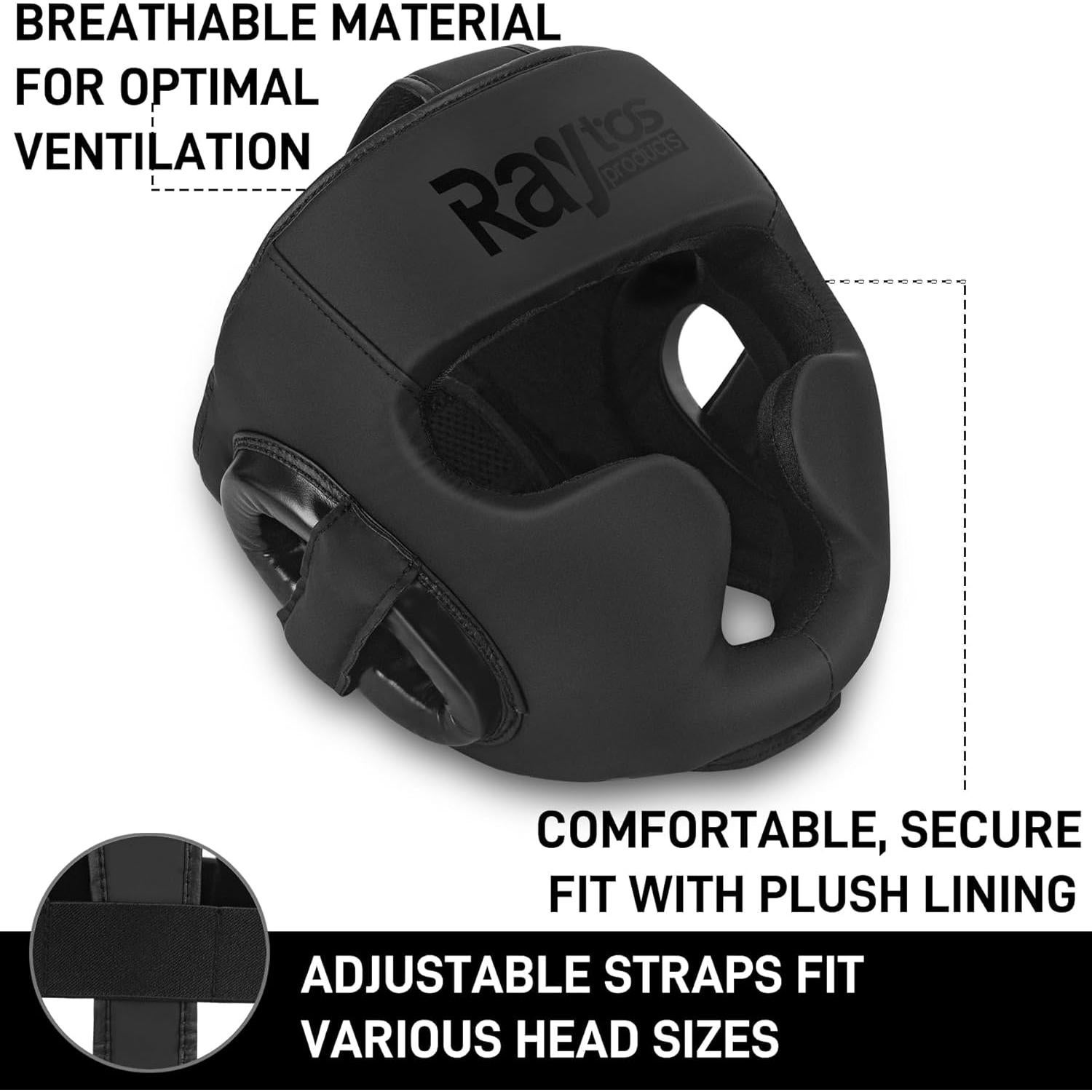 Casco de Boxeo Raytos Negro para MMA y Muay Thai - Protección Avanzada