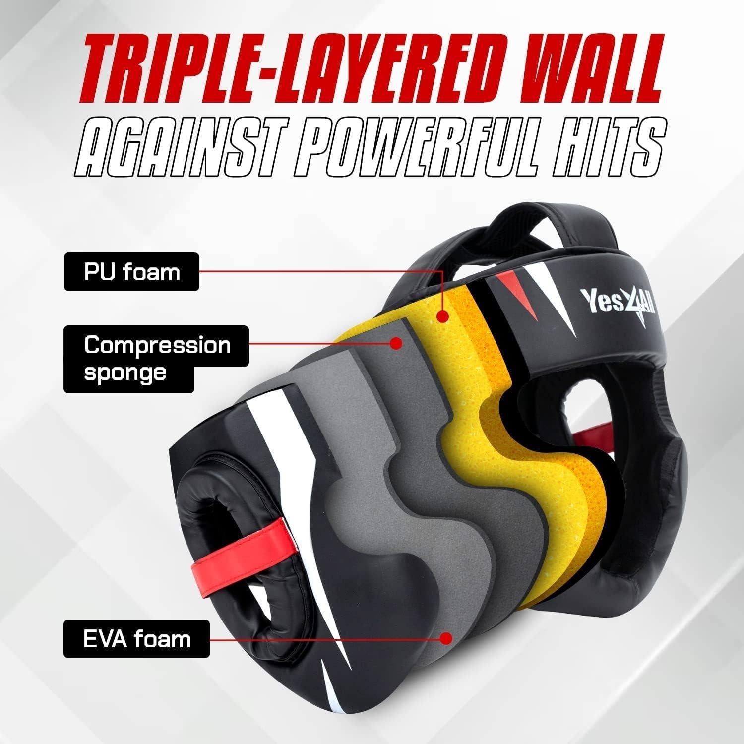 Casco de Boxeo Yes4All Ajustable Mediano Negro para MMA