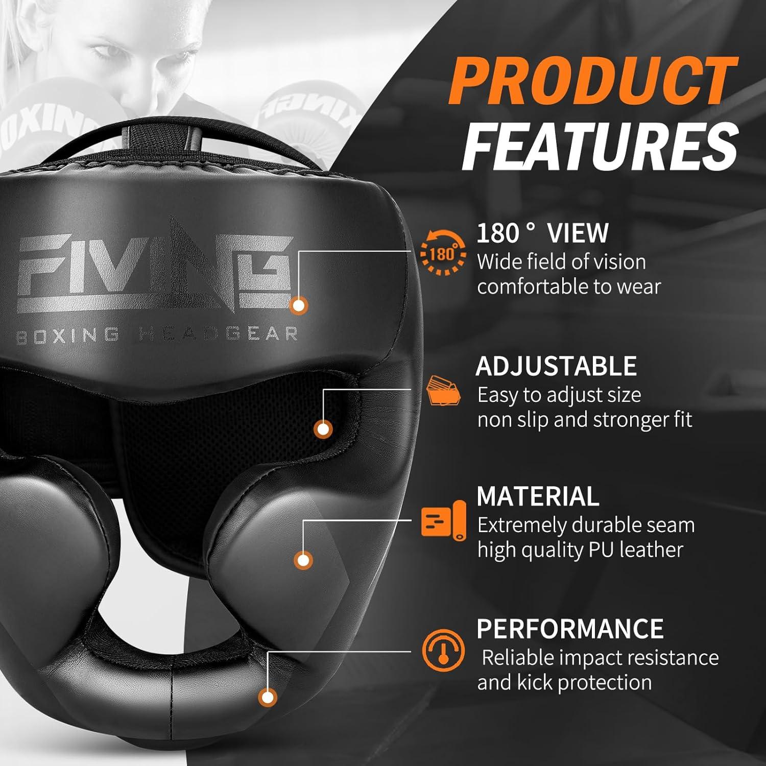 Casco de Boxeo FIVING MZHT001 Mediano Negro para Artes Marciales