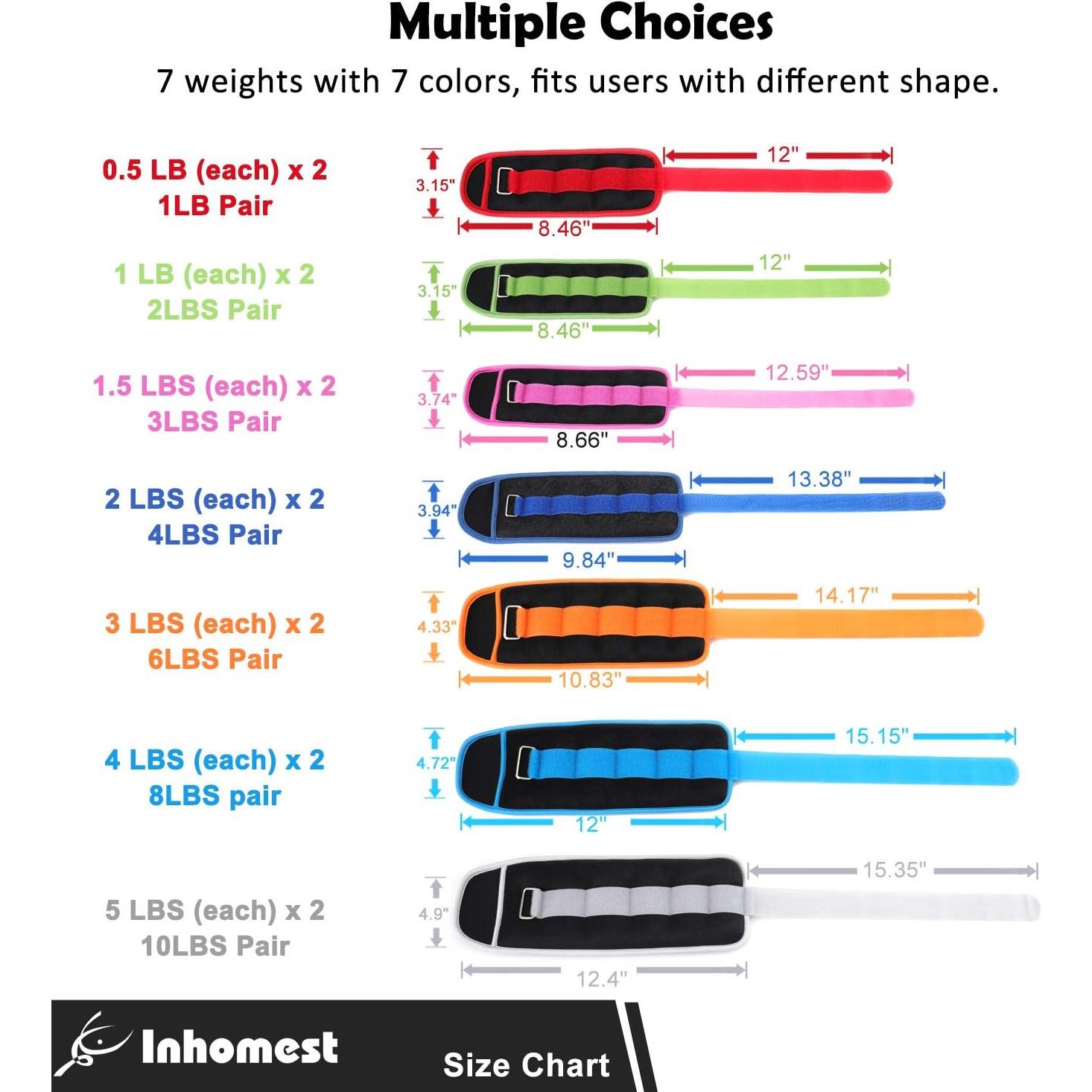 Pesas de Tobillo Inhomest 0.91kg (2LB) Ajustables para Fitness