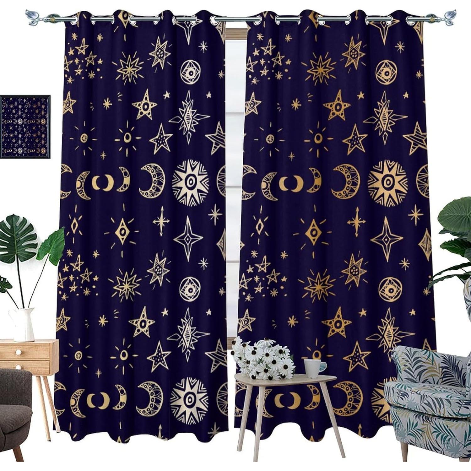 Cortinas Blackout Llylumty Estrellas 66x214cm 2 Paneles