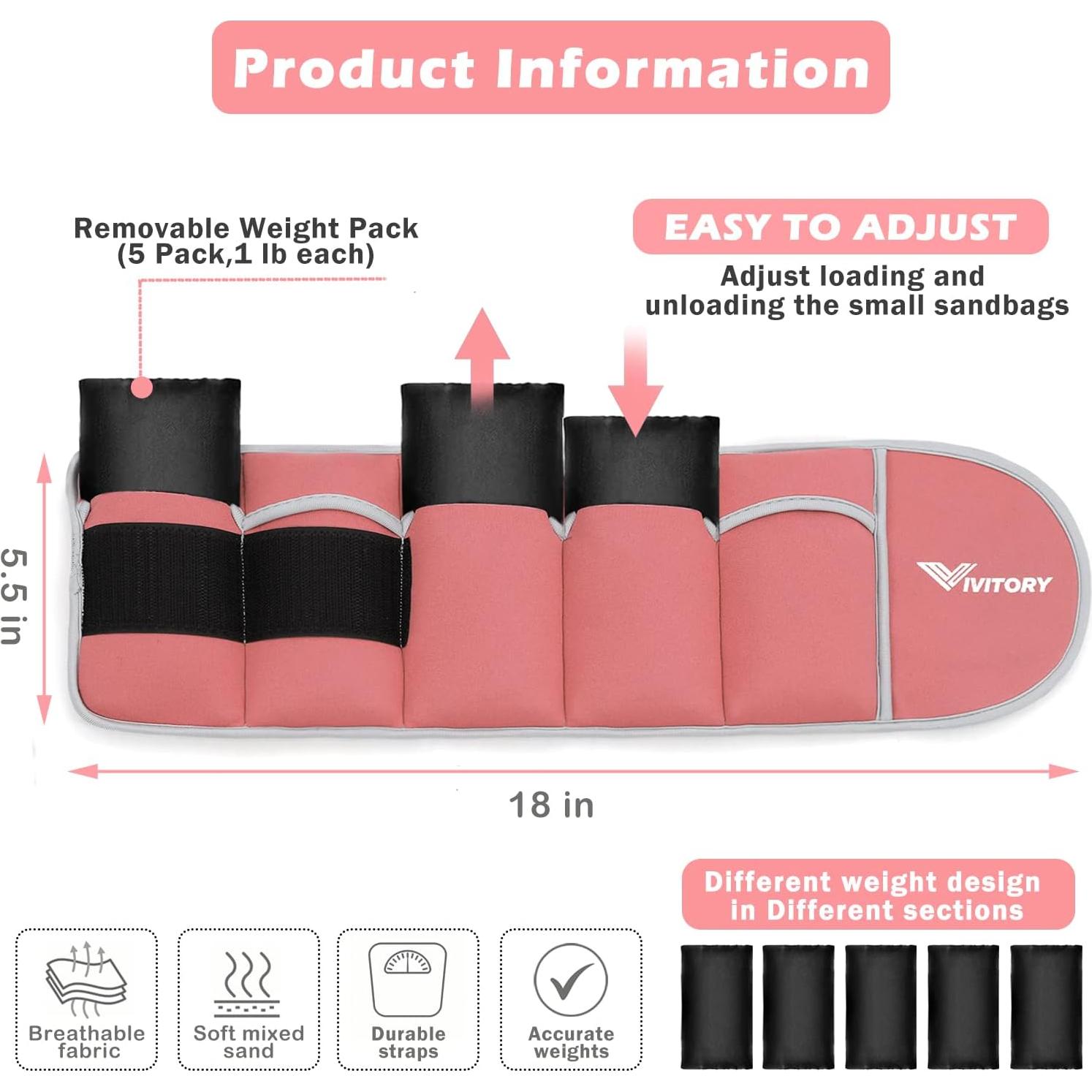 Pesas de Tobillo Ajustables VIVITORY 0.9 a 4.5 kg Rosa