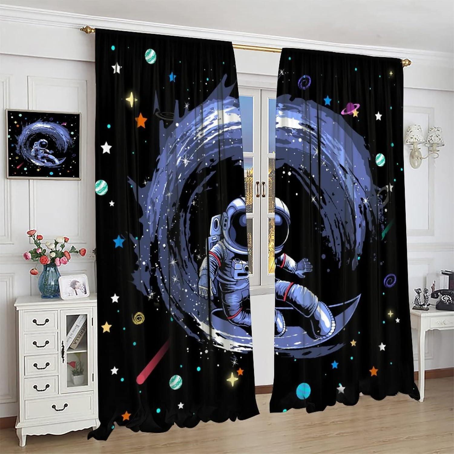 Cortinas Blackout Llylumty 66x213cm Caricatura Espacial