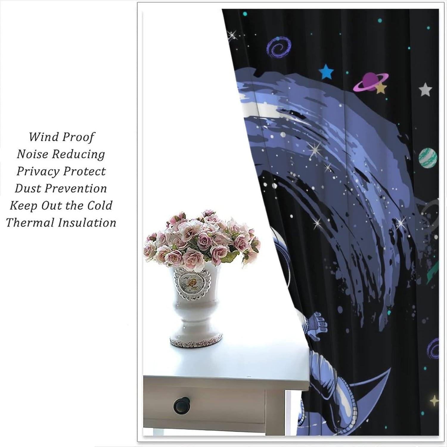 Cortinas Blackout Llylumty 66x213cm Caricatura Espacial