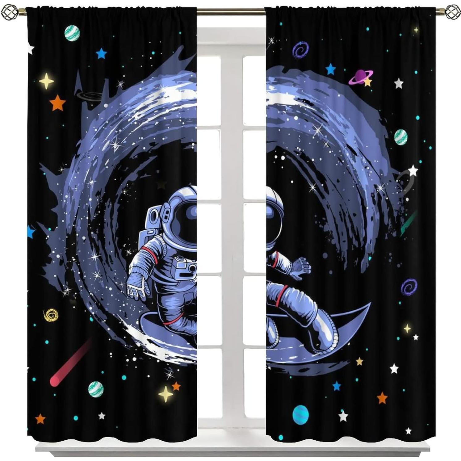 Cortinas Blackout Llylumty 66x213cm Caricatura Espacial