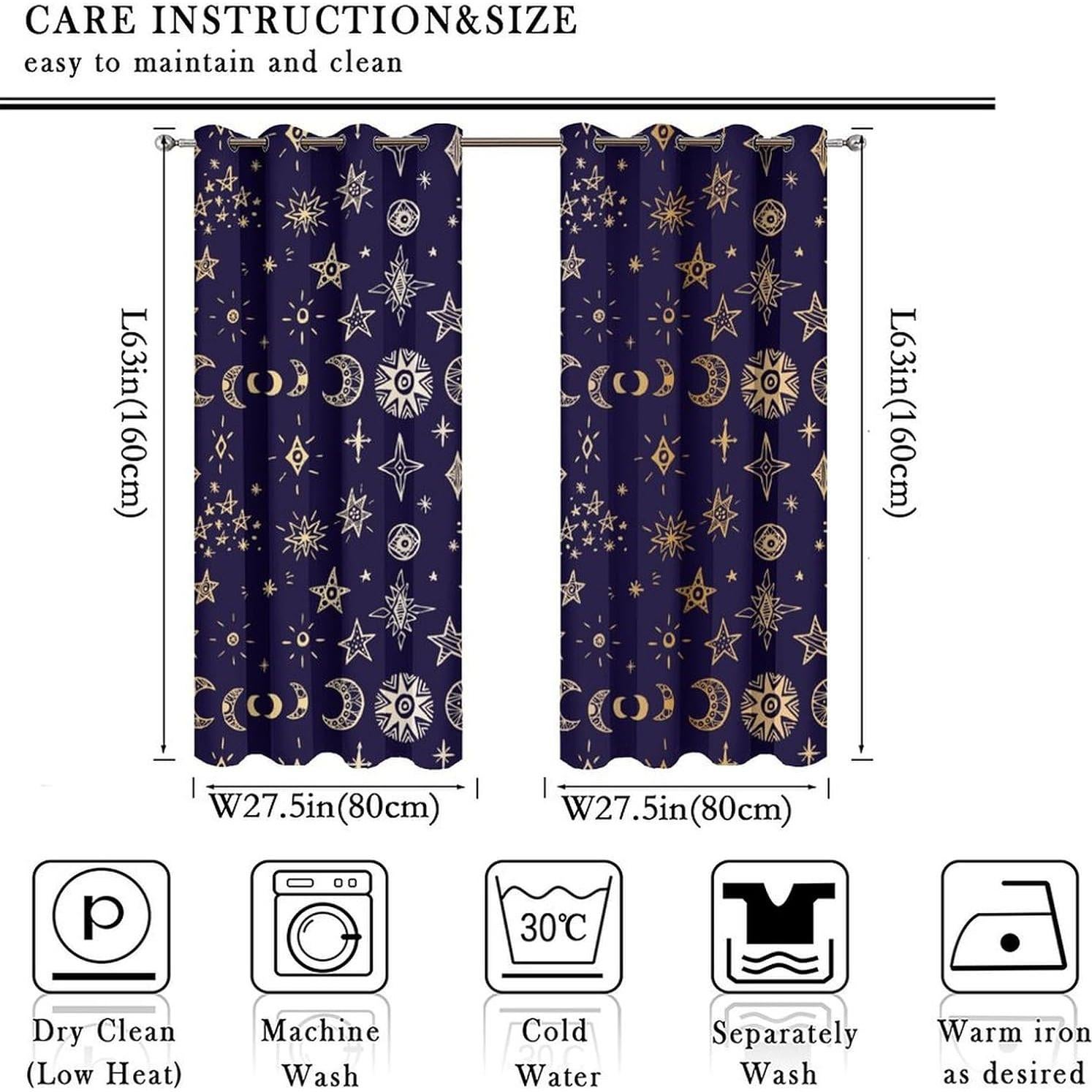 Cortinas Opacas Llylumty Estrellas y Luna 70x160cm