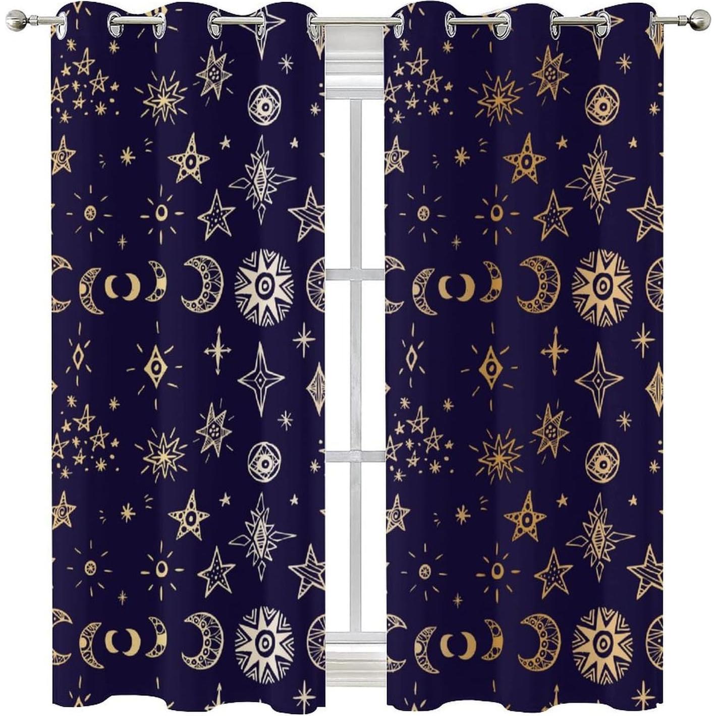 Cortinas Opacas Llylumty Estrellas y Luna 70x160cm
