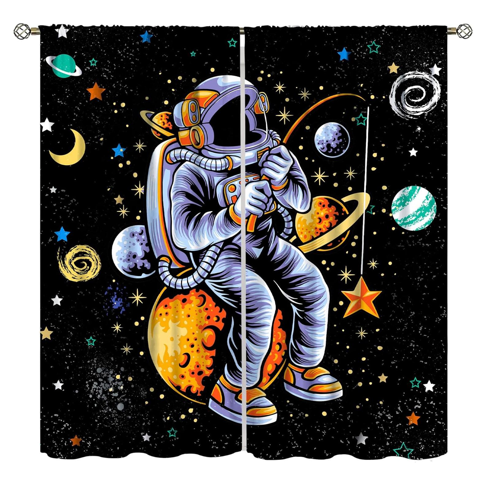 Cortinas Blackout Llylumty Astronautas 53.5x160cm Juego de 2