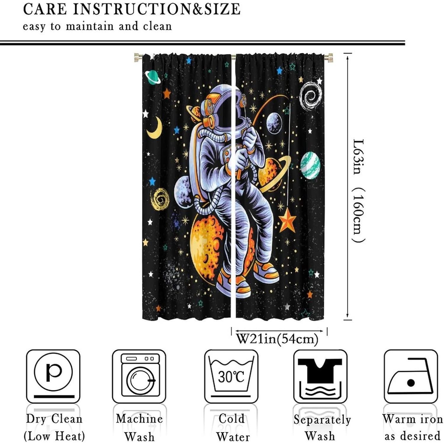 Cortinas Blackout Llylumty Astronautas 53.5x160cm Juego de 2