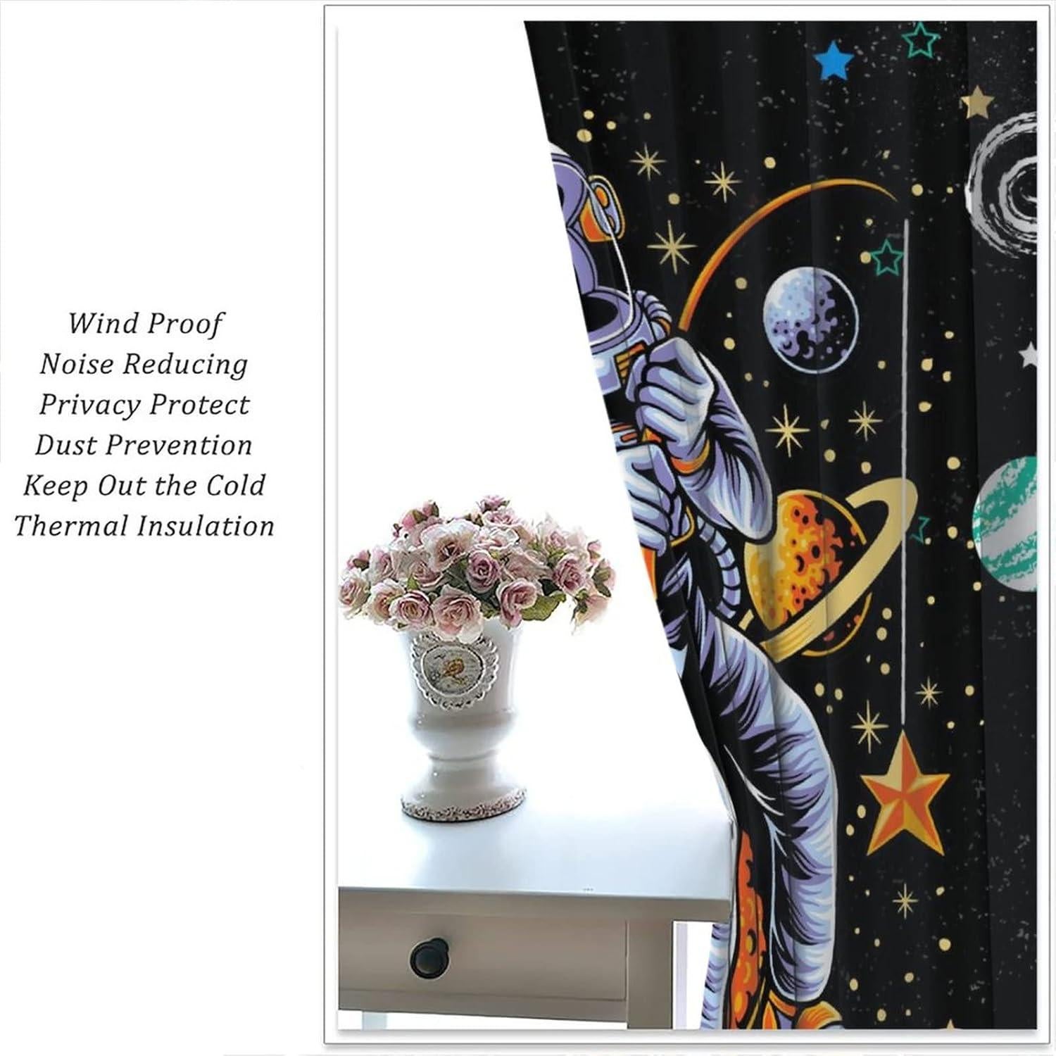 Cortinas Blackout Llylumty Astronautas 53.5x160cm Juego de 2