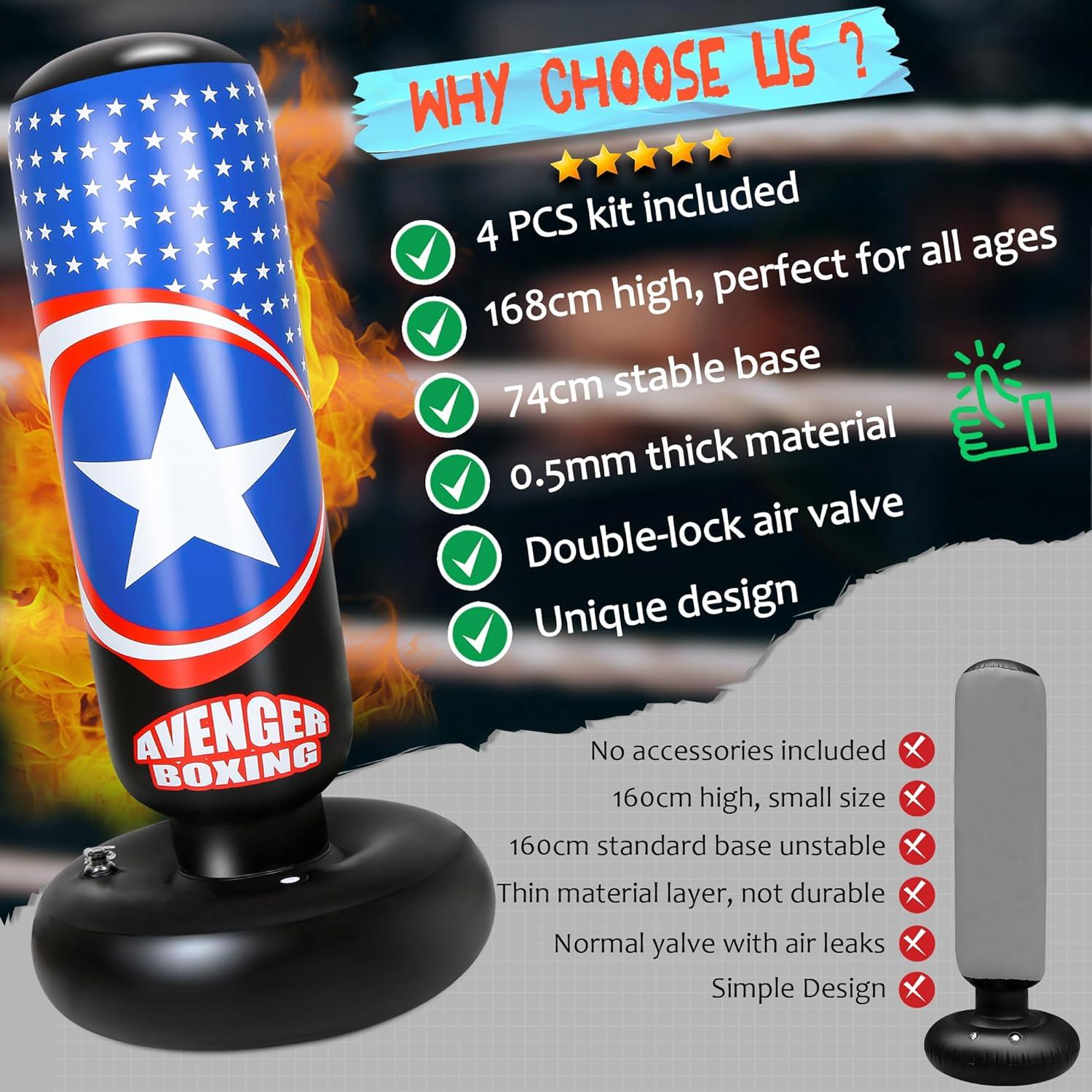 Saco de Boxeo Inflable YasinKidz 167 cm con Guantes