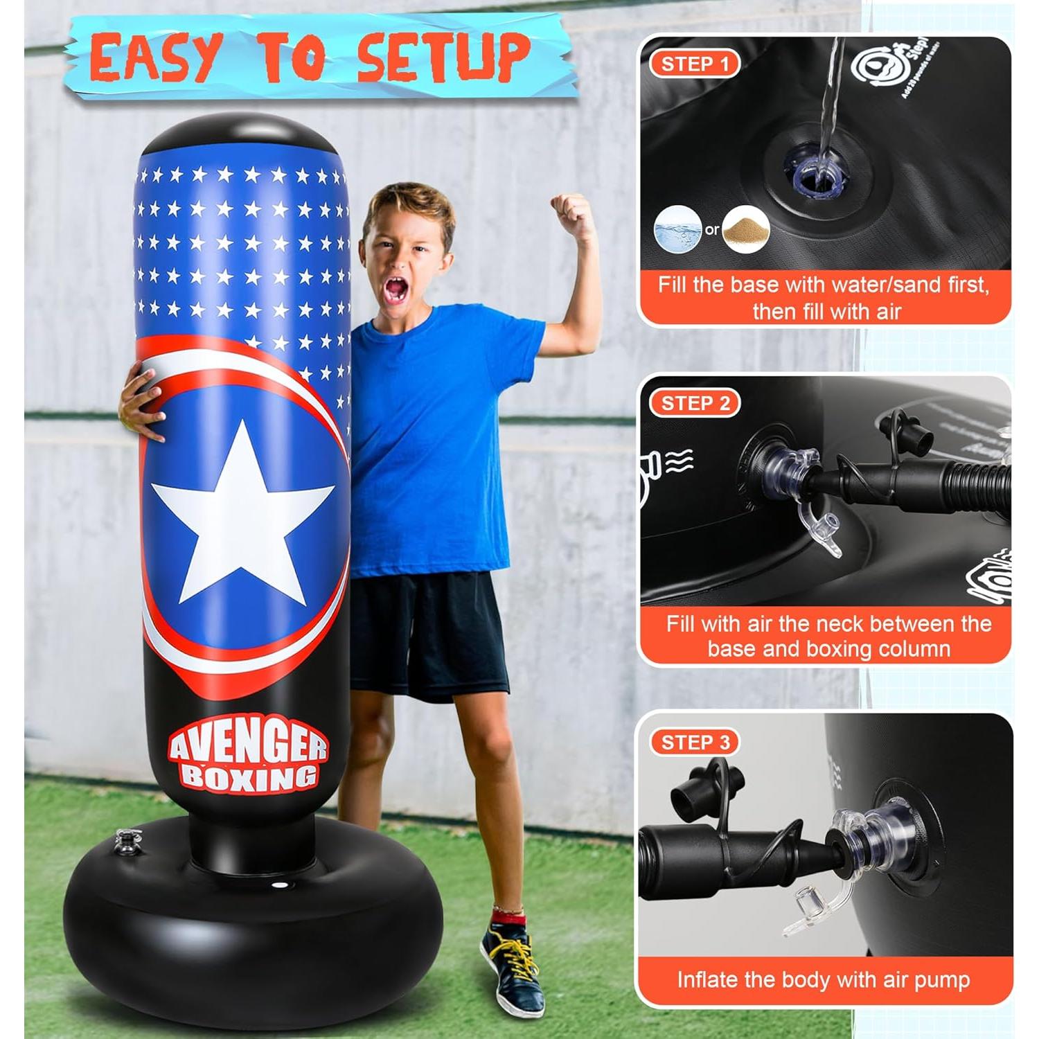 Saco de Boxeo Inflable YasinKidz 167 cm con Guantes