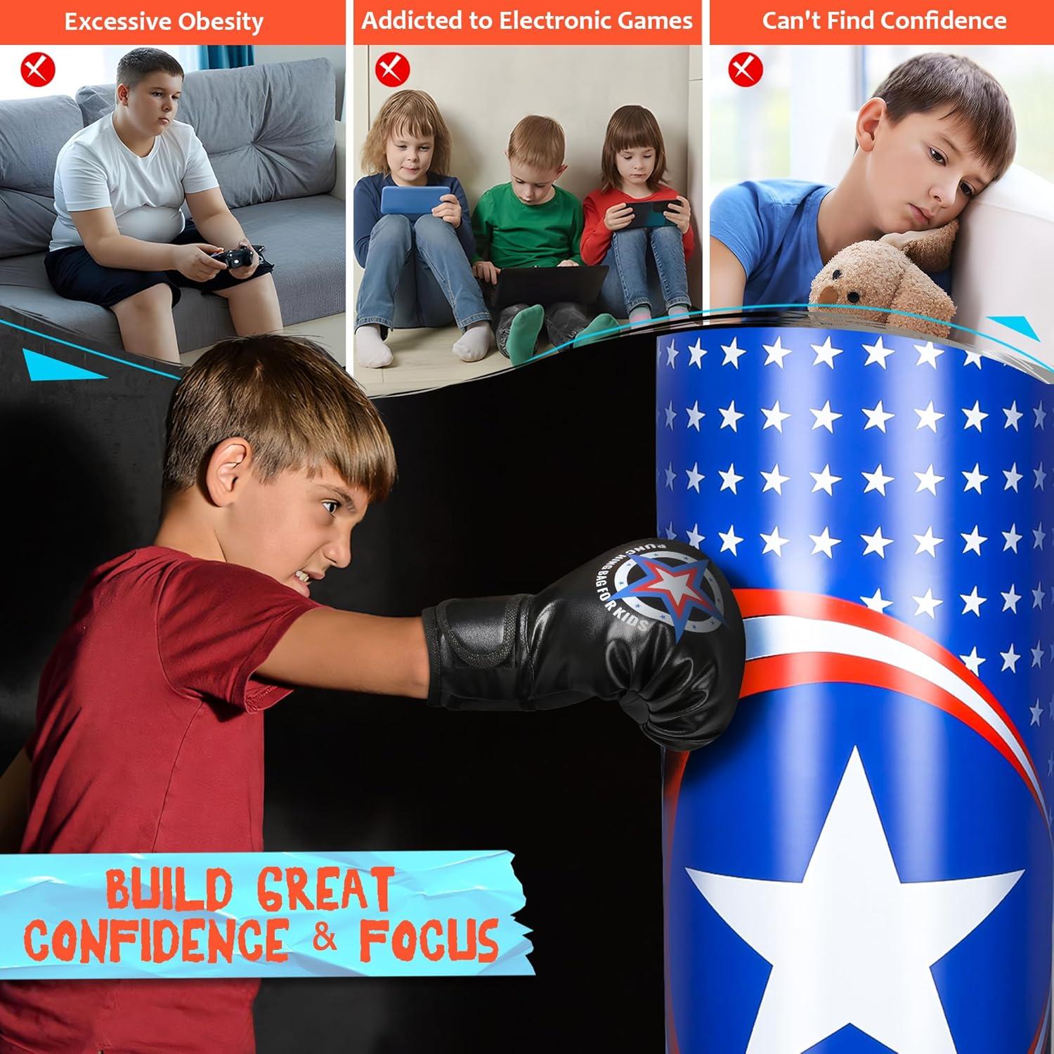 Saco de Boxeo Inflable YasinKidz 167 cm con Guantes