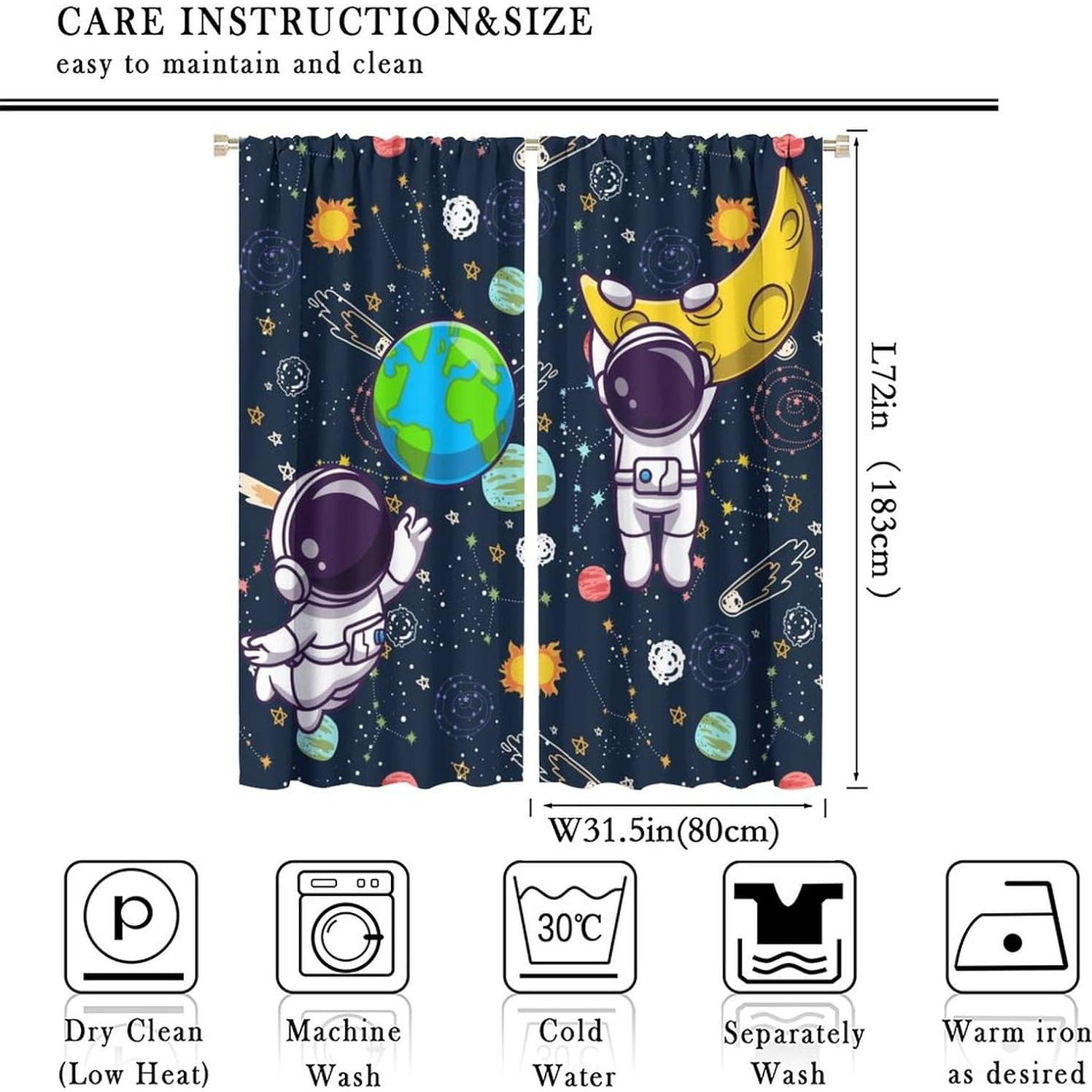 Cortinas Blackout Astronauta Llylumty 80x183cm 2 Paneles