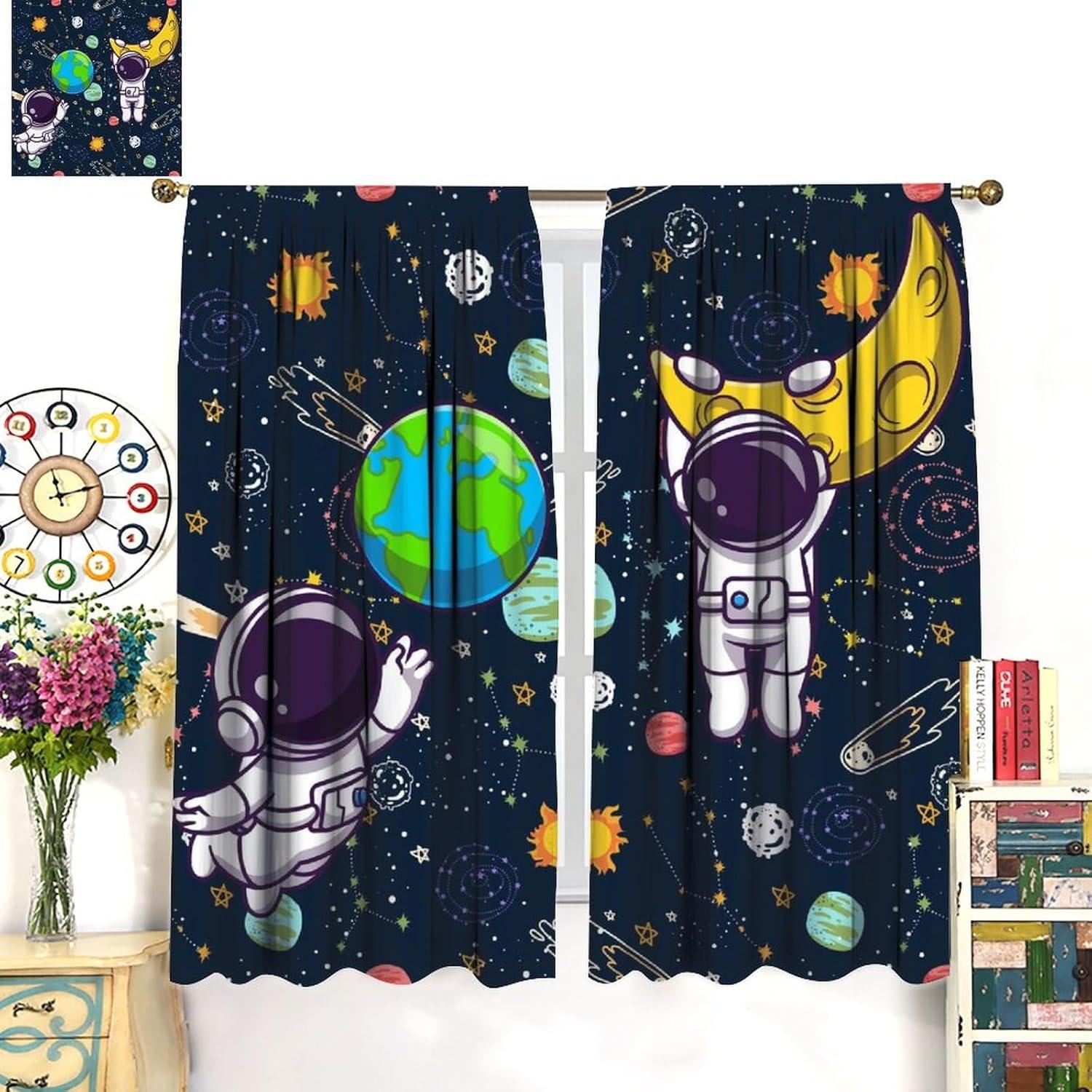 Cortinas Blackout Astronauta Llylumty 80x183cm 2 Paneles