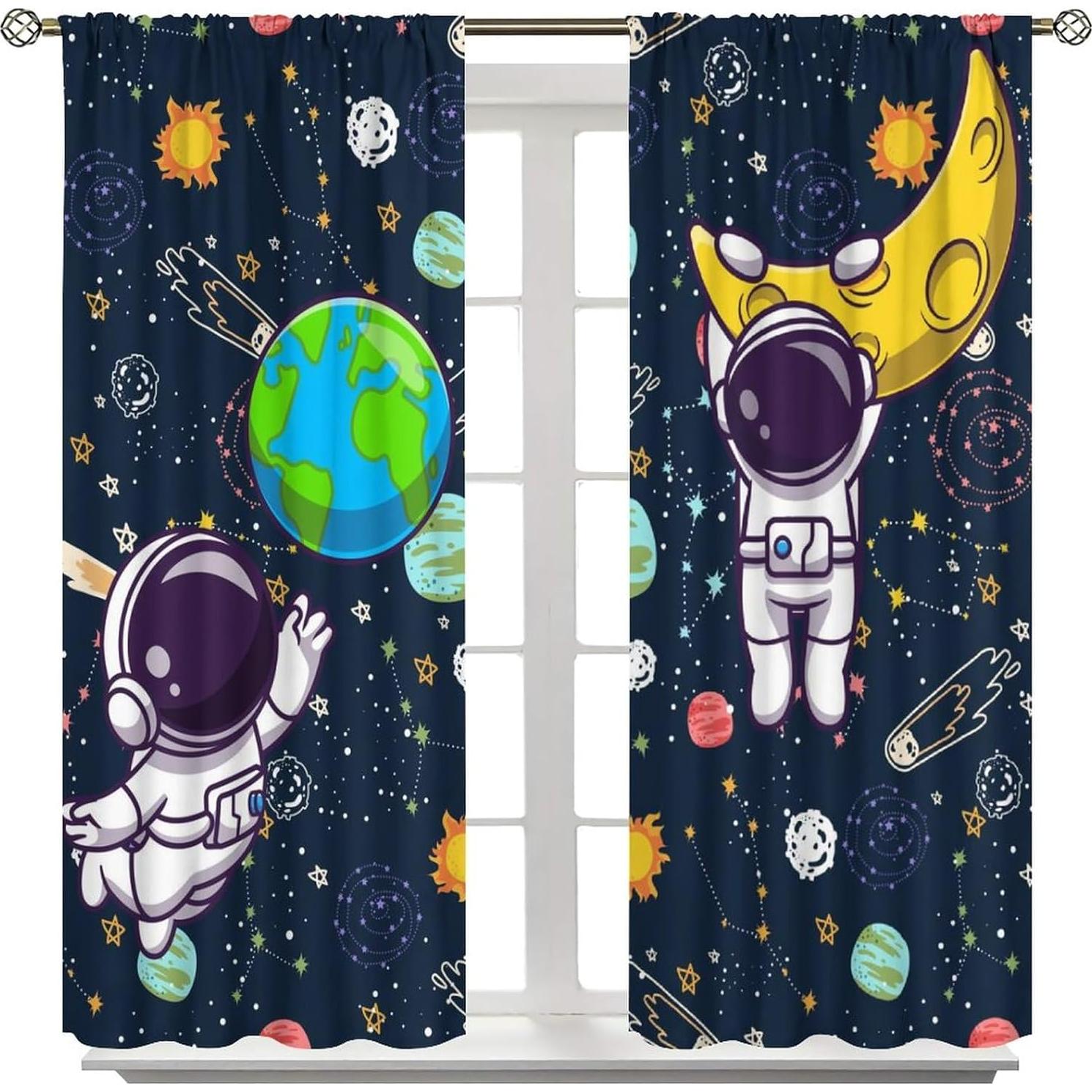 Cortinas Blackout Astronauta Llylumty 80x183cm 2 Paneles