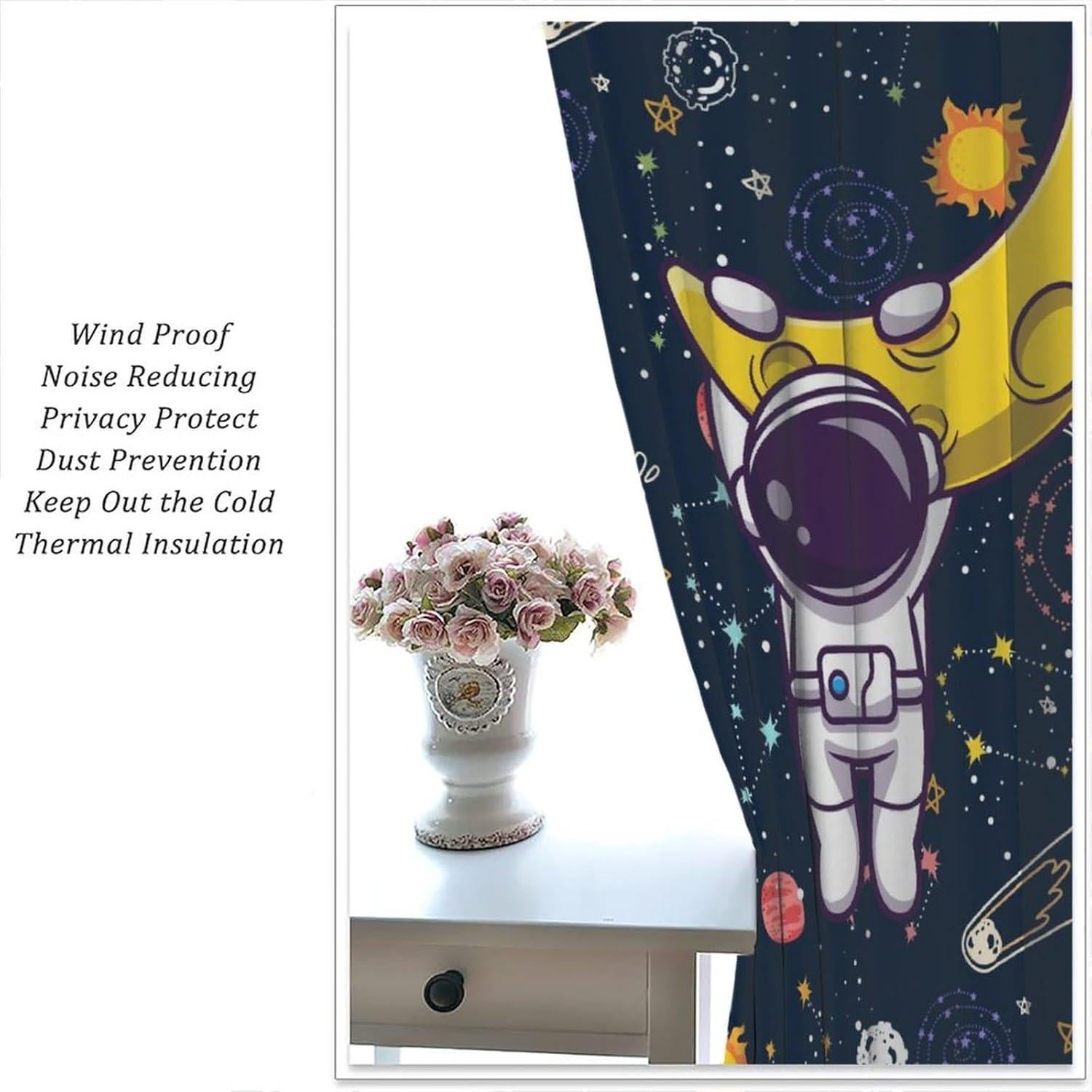 Cortinas Blackout Astronauta Llylumty 80x183cm 2 Paneles