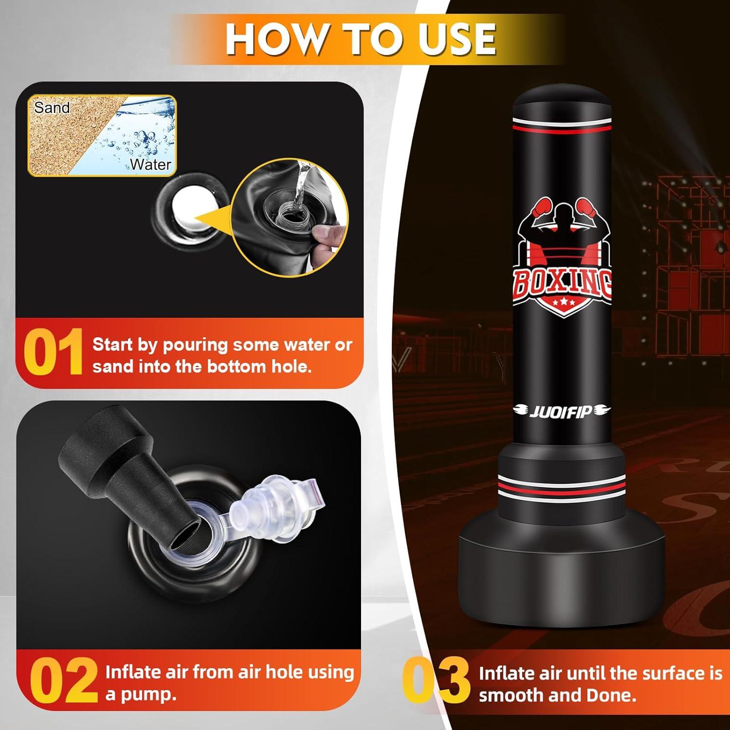 Saco de Boxeo de Pie JUOIFIP 177.8 cm con Guantes y Bomba