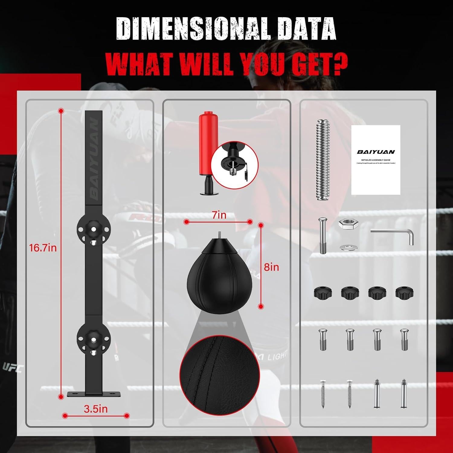 Saco de Boxeo BaiYuan B-178A Ajustable Pared Negro 41.1x38.1cm