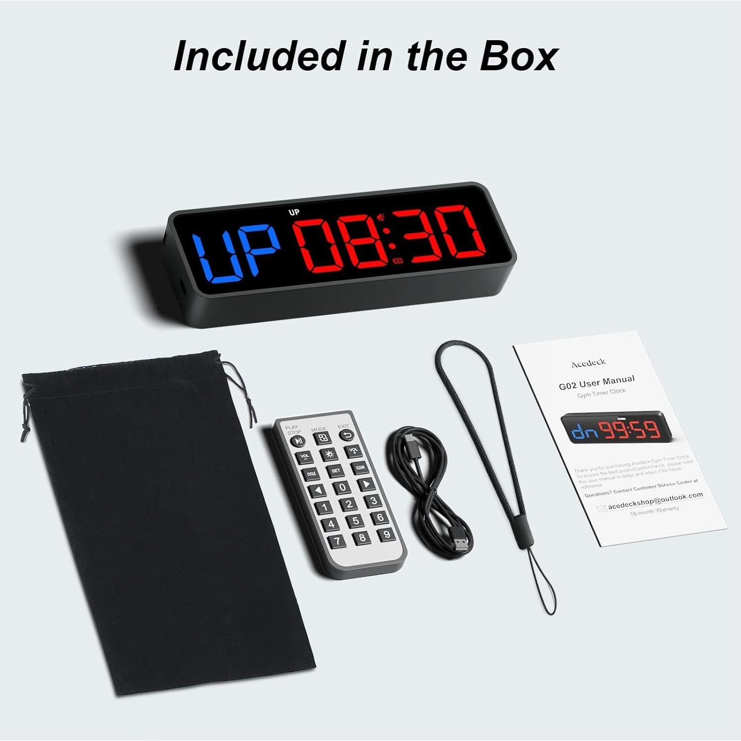Reloj Temporizador de Gimnasio Acedeck Negro - Control Remoto