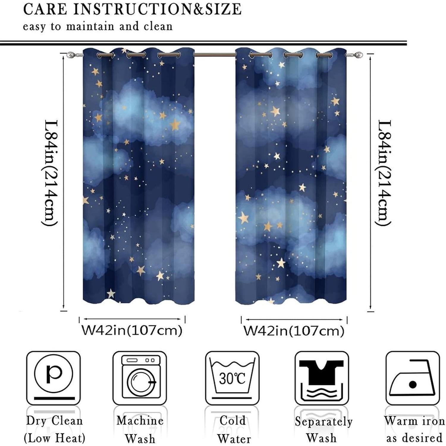 Cortinas Opacas Llylumty Estrelladas 107x214cm Juego de 2