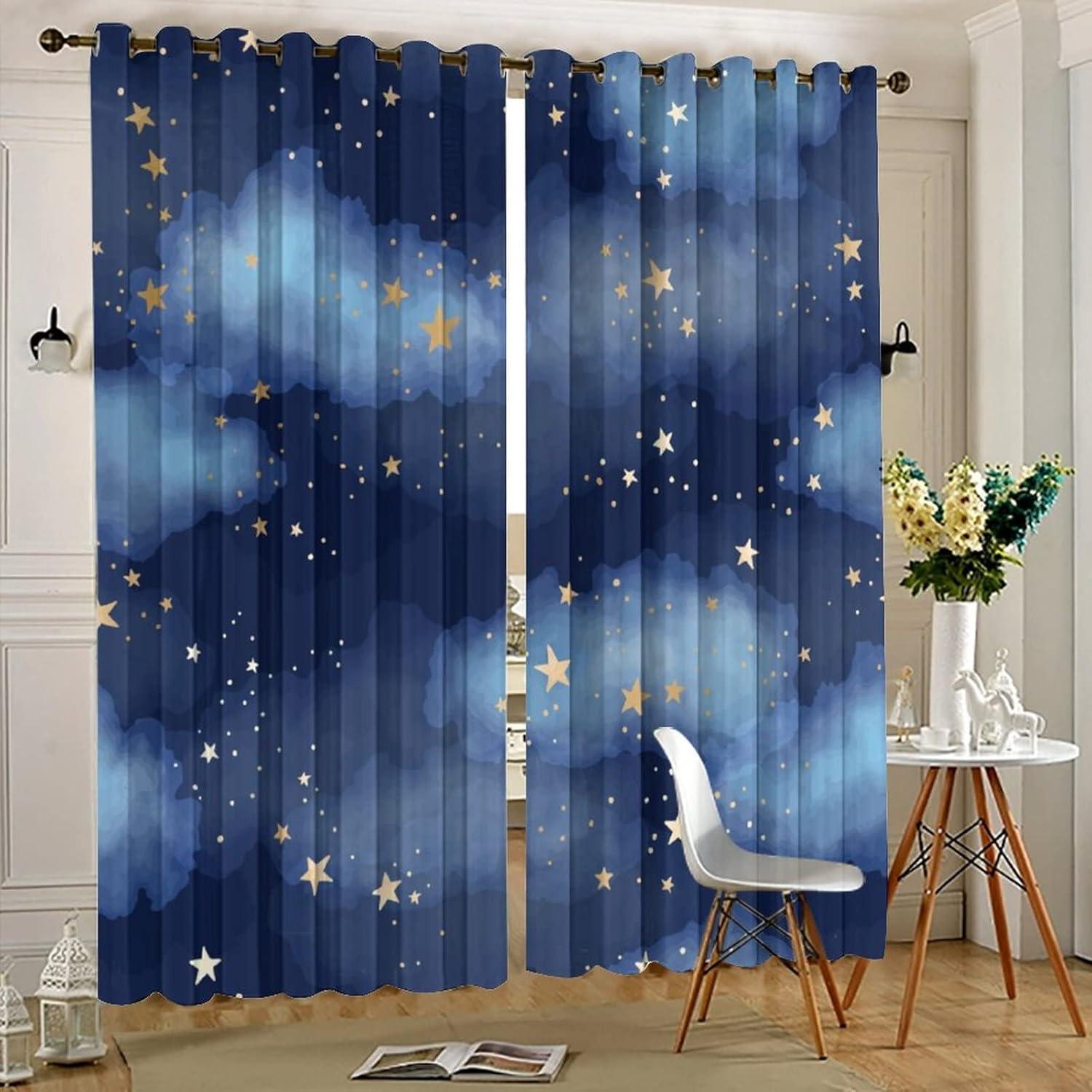 Cortinas Opacas Llylumty Estrelladas 107x214cm Juego de 2