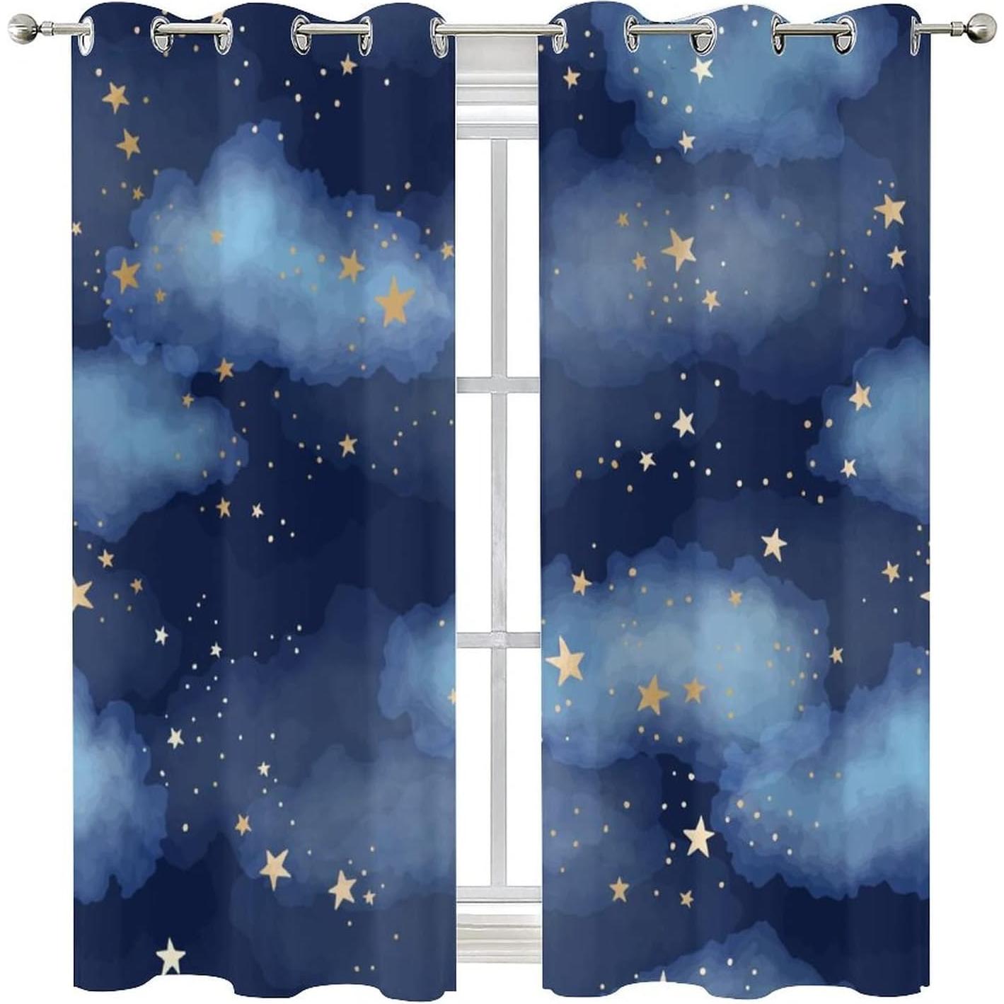 Cortinas Opacas Llylumty Estrelladas 107x214cm Juego de 2
