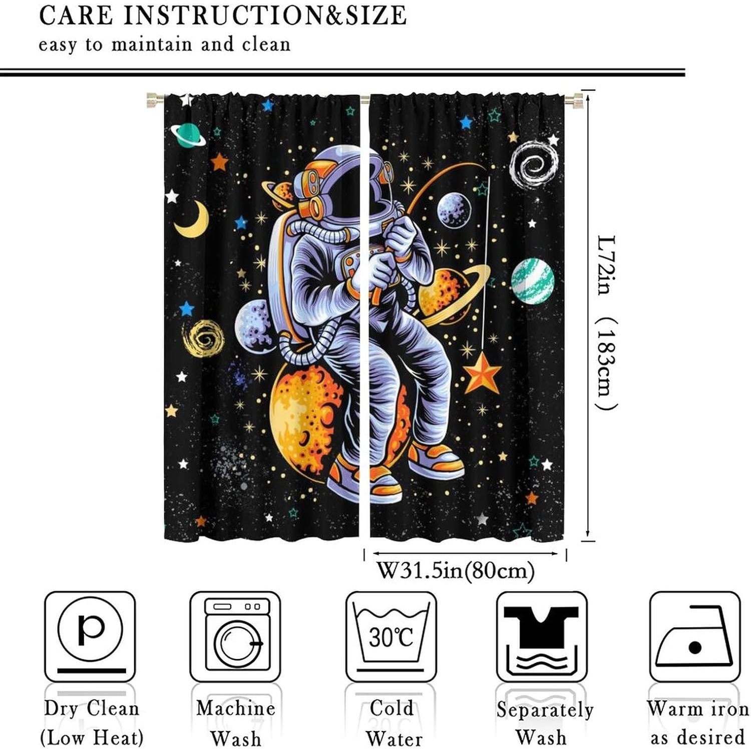 Cortinas Blackout Llylumty Astronautas 80x183cm Juego de 2