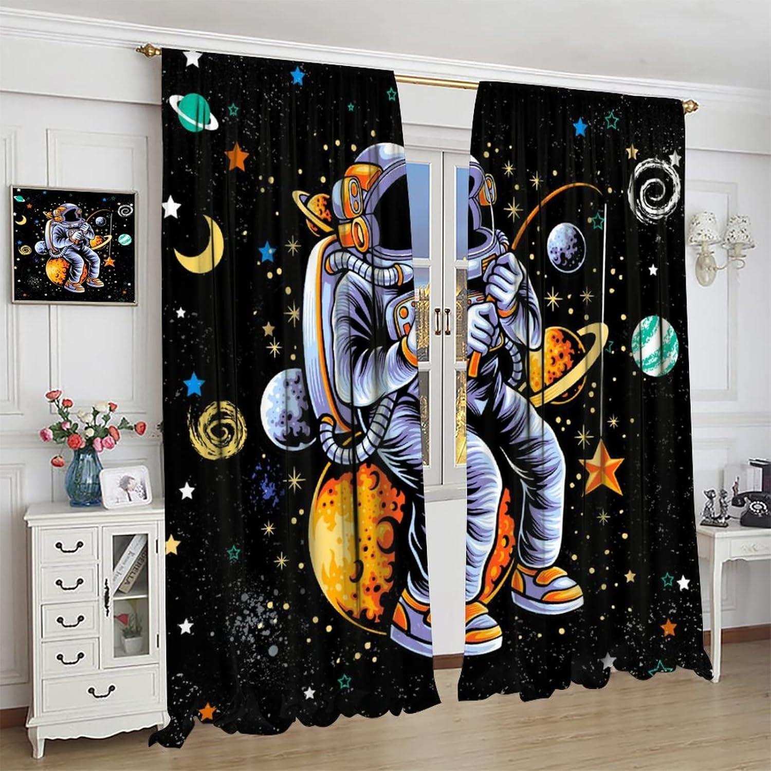 Cortinas Blackout Llylumty Astronautas 80x183cm Juego de 2