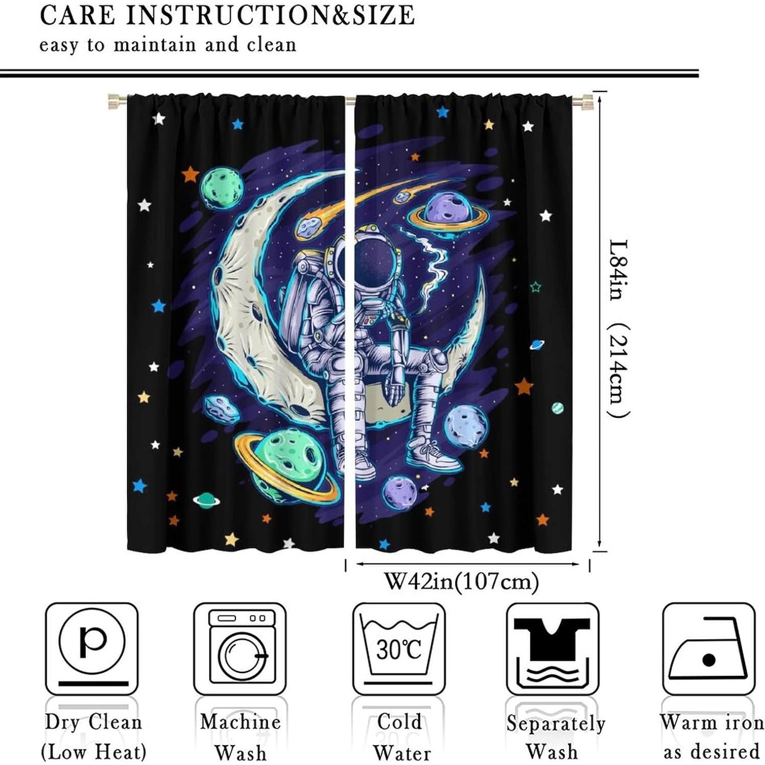 Cortinas Opacas Llylumty 2 Paneles Espacio Divertido 107x214cm