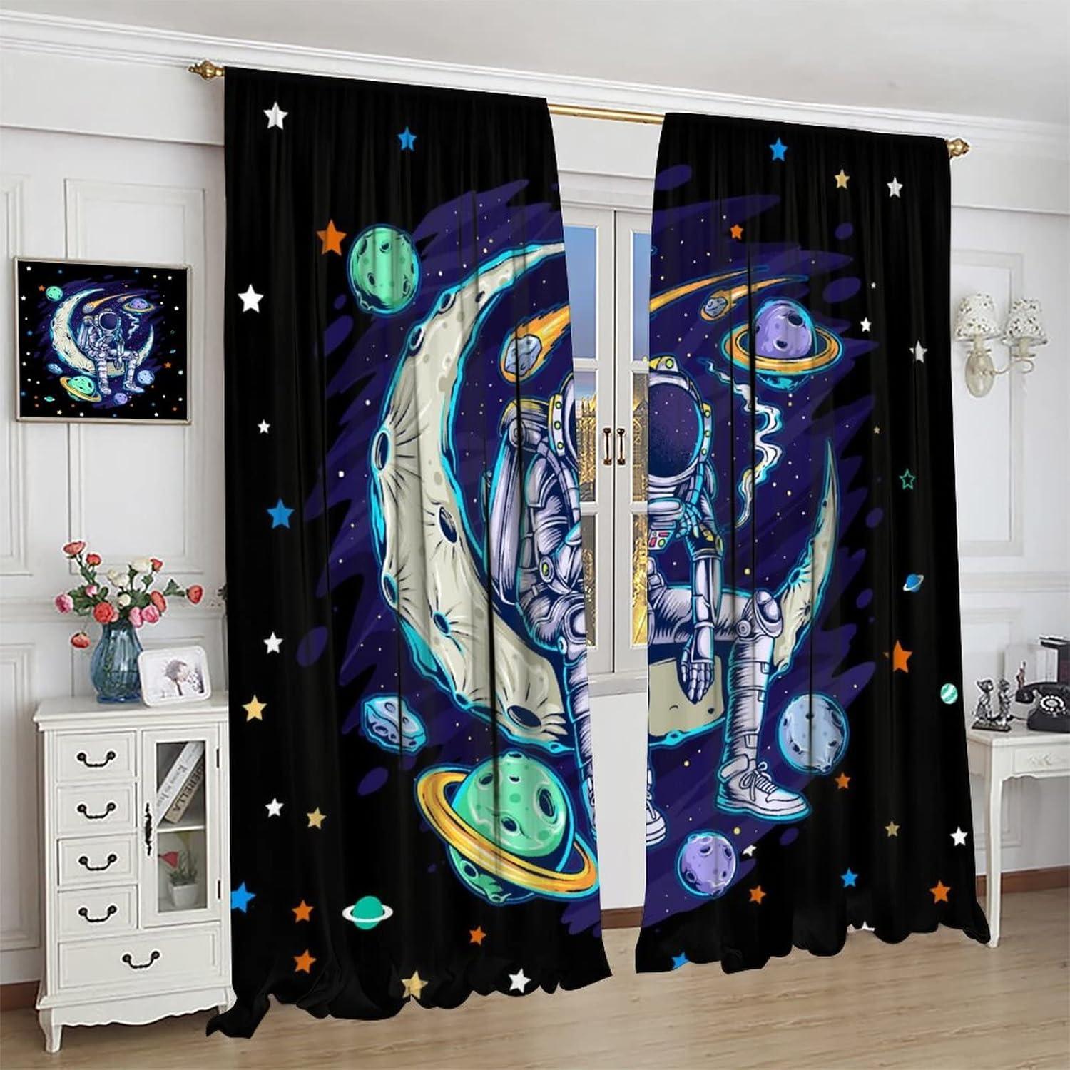 Cortinas Opacas Llylumty 2 Paneles Espacio Divertido 107x214cm