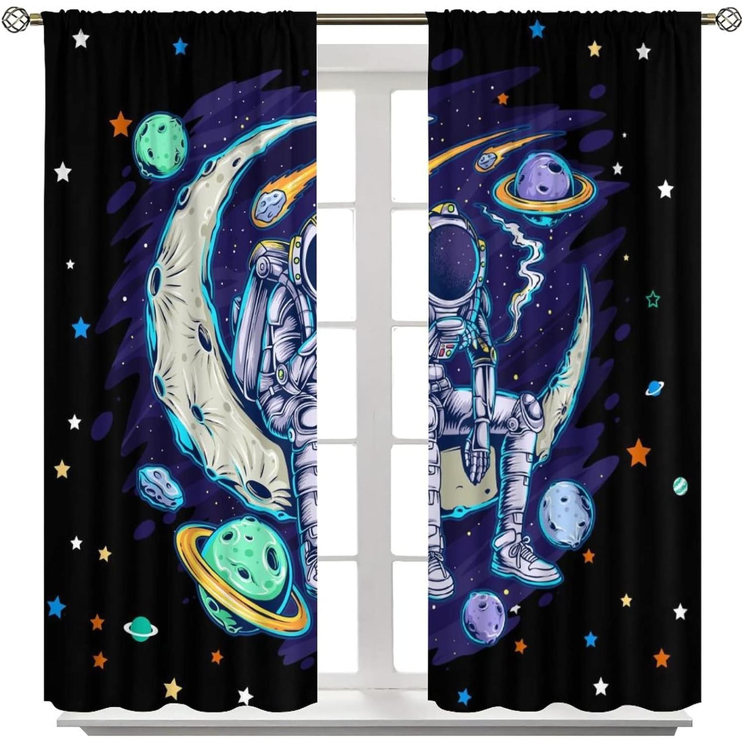 Cortinas Opacas Llylumty 2 Paneles Espacio Divertido 107x214cm